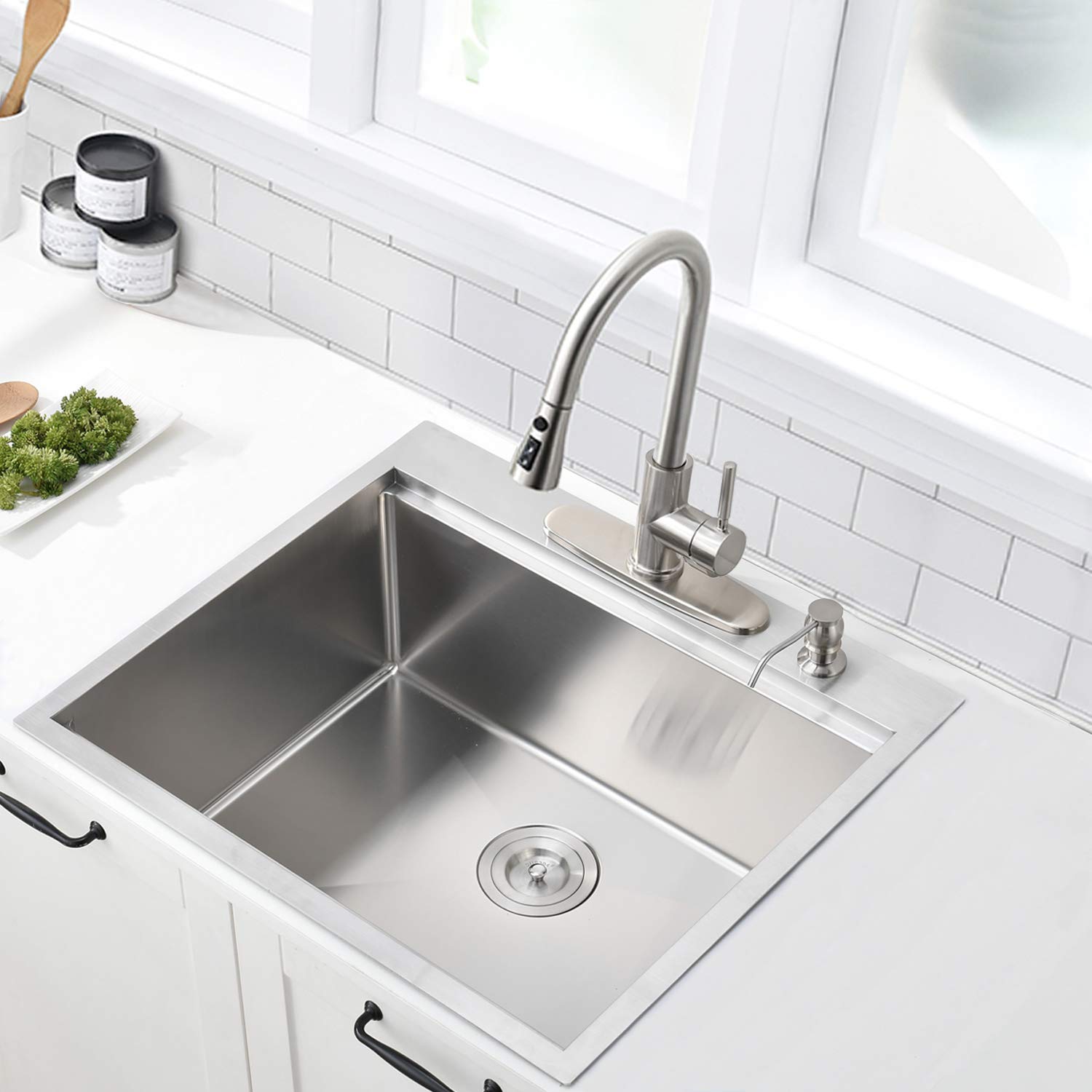 25 Inch Drop In Kitchen Sink Workstation - Vokim 25 X22 Inch Single Bowl Sink 16 Gauge Stainless Steel 10'' Deep Handmade Kitche