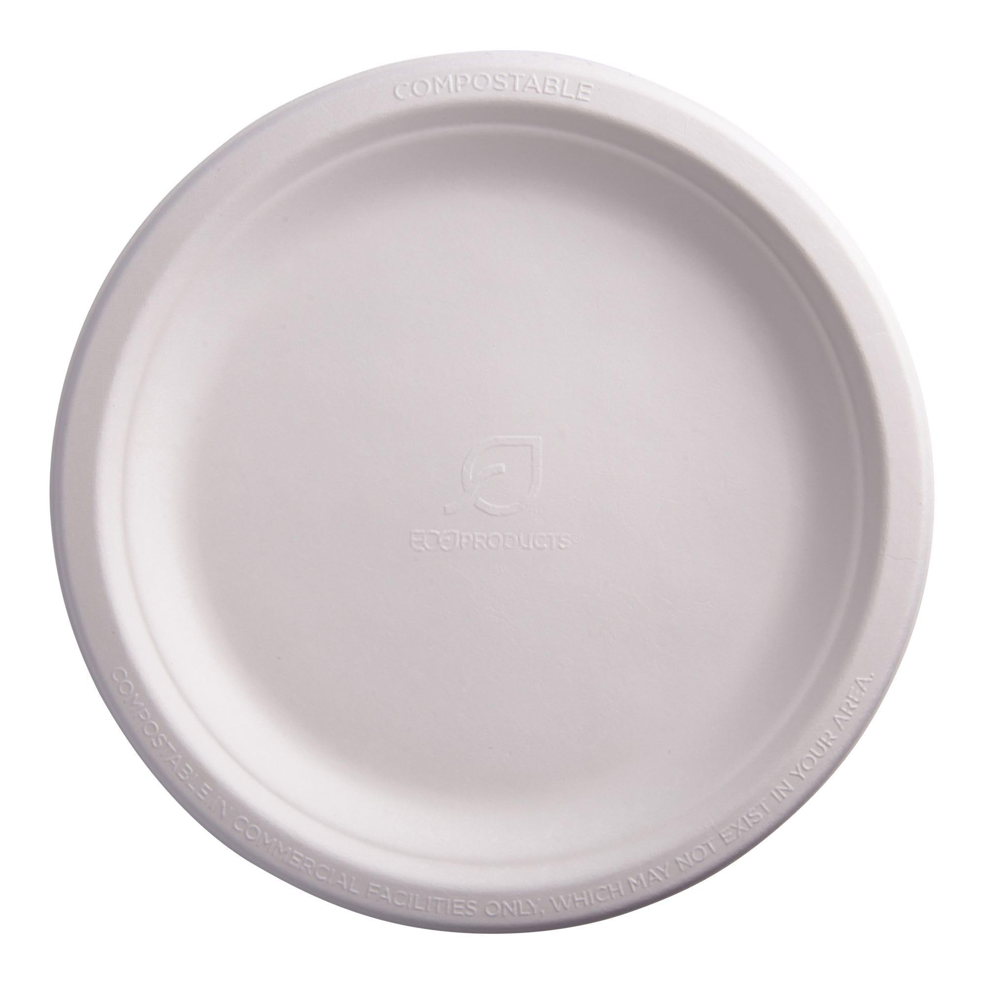 Eco Products Compostable 9'' Paper Plates, Case Of 500, Disposable White Molded Fiber, Round, Tree-Free, Stronger Than Paper & S