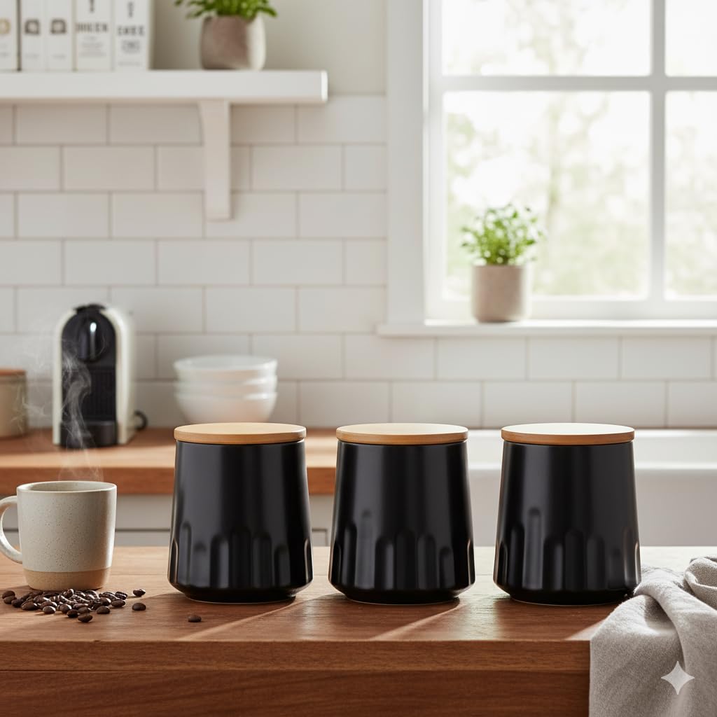 The Better Home Ceramic Jars For Kitchen Storage With Bamboo Lids | Multipurpose Airtight Jars Containers For Pickles Nuts Dry F