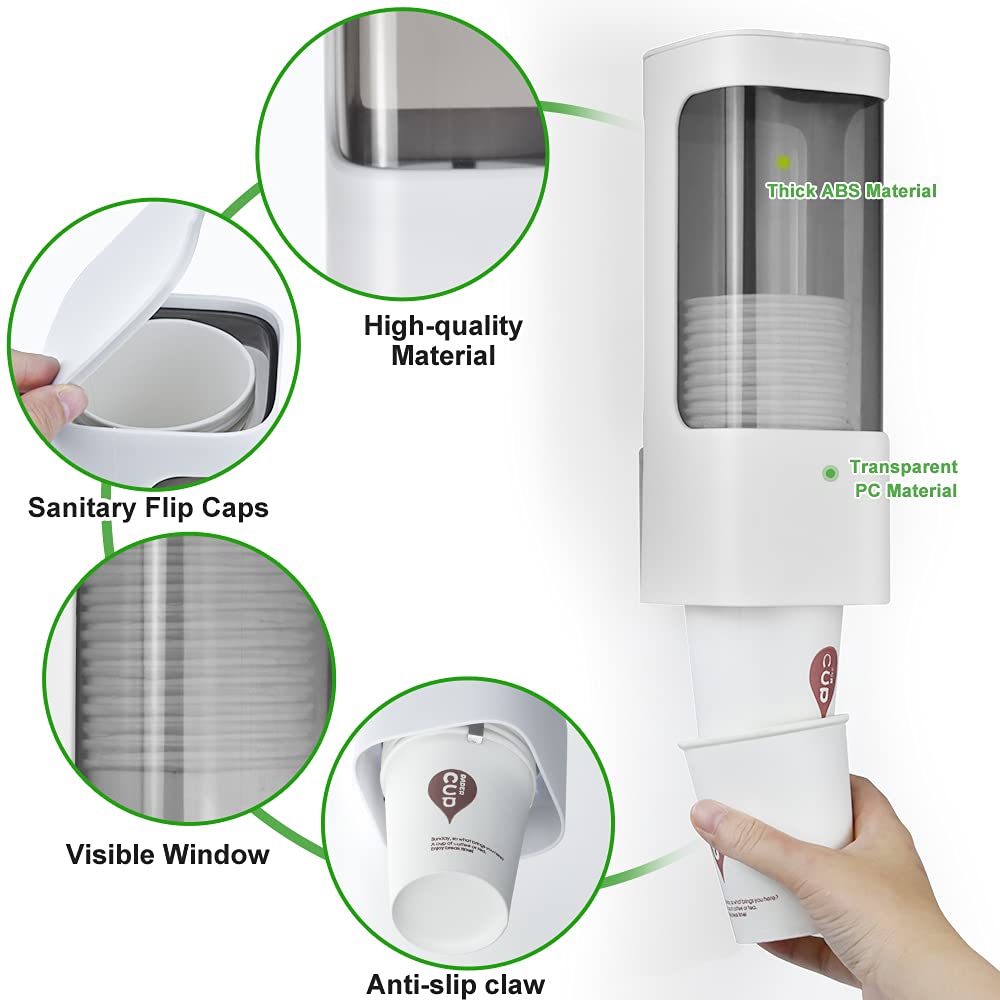 Cup Dispenser Wall Mounted Bathroom Cup Holder, 3Oz-5Oz Disposable Paper Cup Plastic Cup Dispenser, Water Cooler Dispenser Cup H