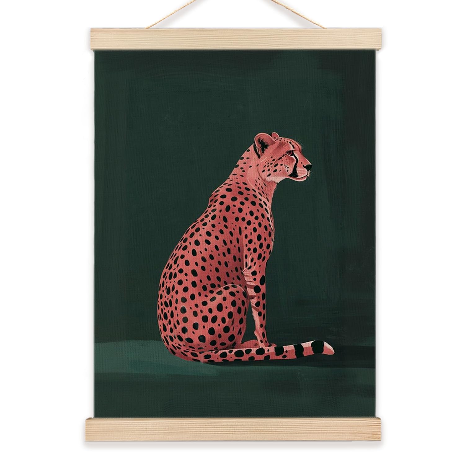 Lzyrf Hot Pink Cheetah Wall Art Poster Framed, Cheetah Print Room Decor, Emerald Green Trendy Fashion Leopard Animal Canvas Prin