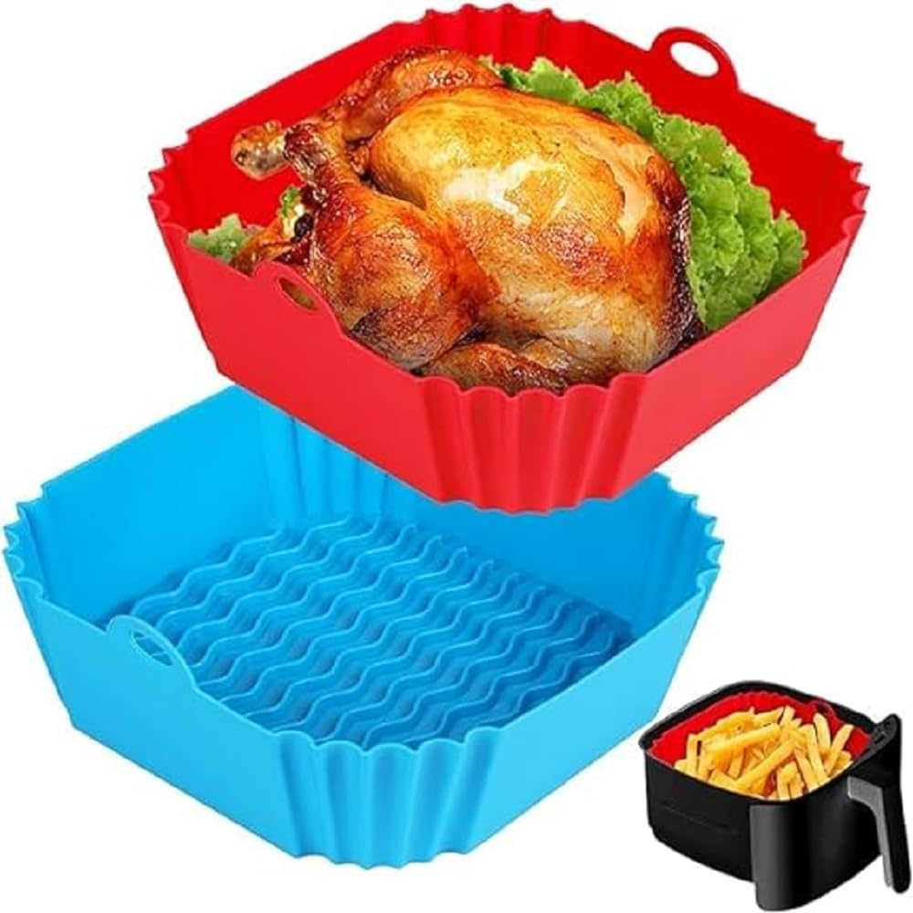 Itusha Air Fryer Silicone Liners, Square Air Fryer Silicone Basket,Heat Resistant Easy Cleaning Air Fryers Oven Accessories, Reu