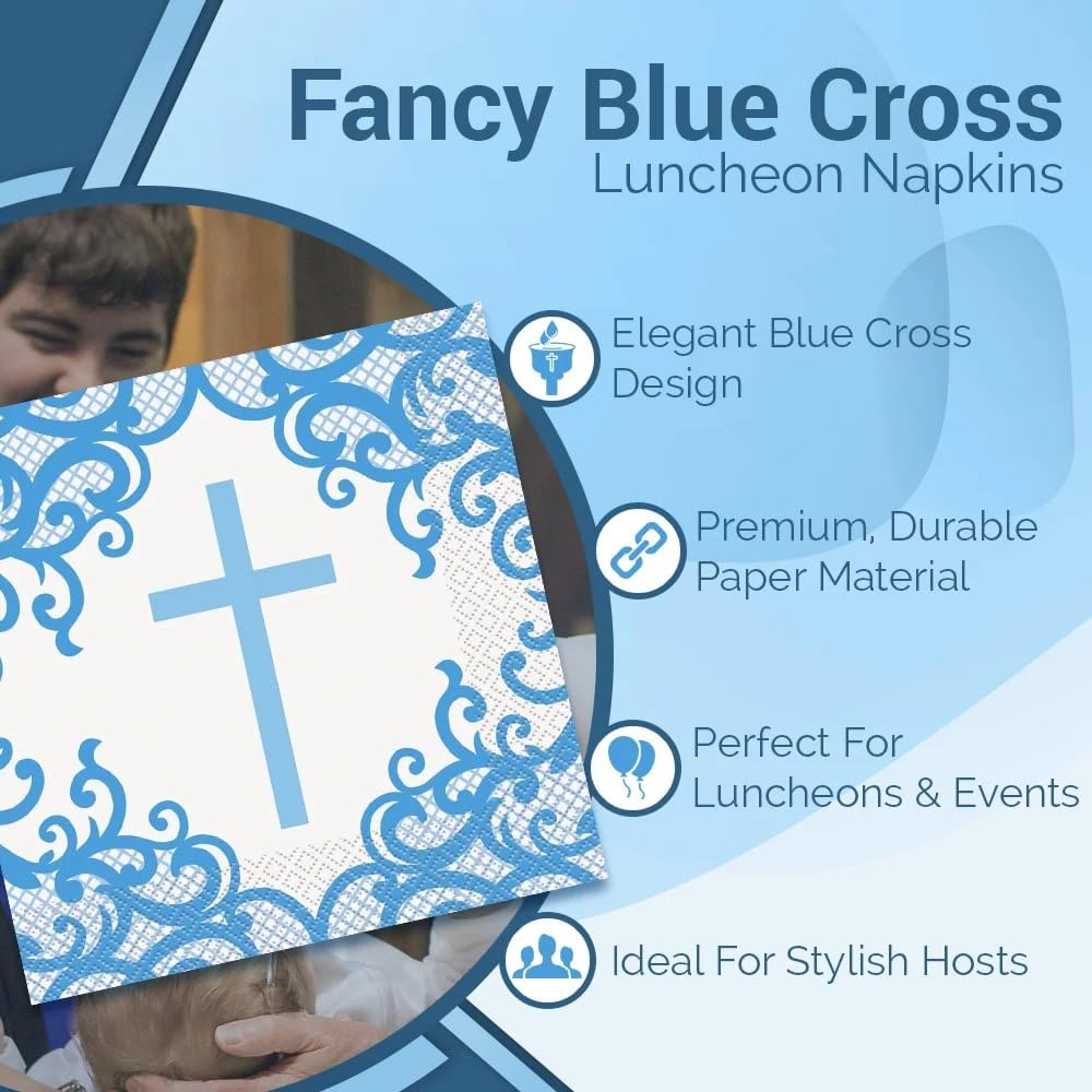 Unique Fancy Blue Cross Luncheon Napkins (Pack Of 16) - Elegant Party Essential For Religious Events And Any Occasions