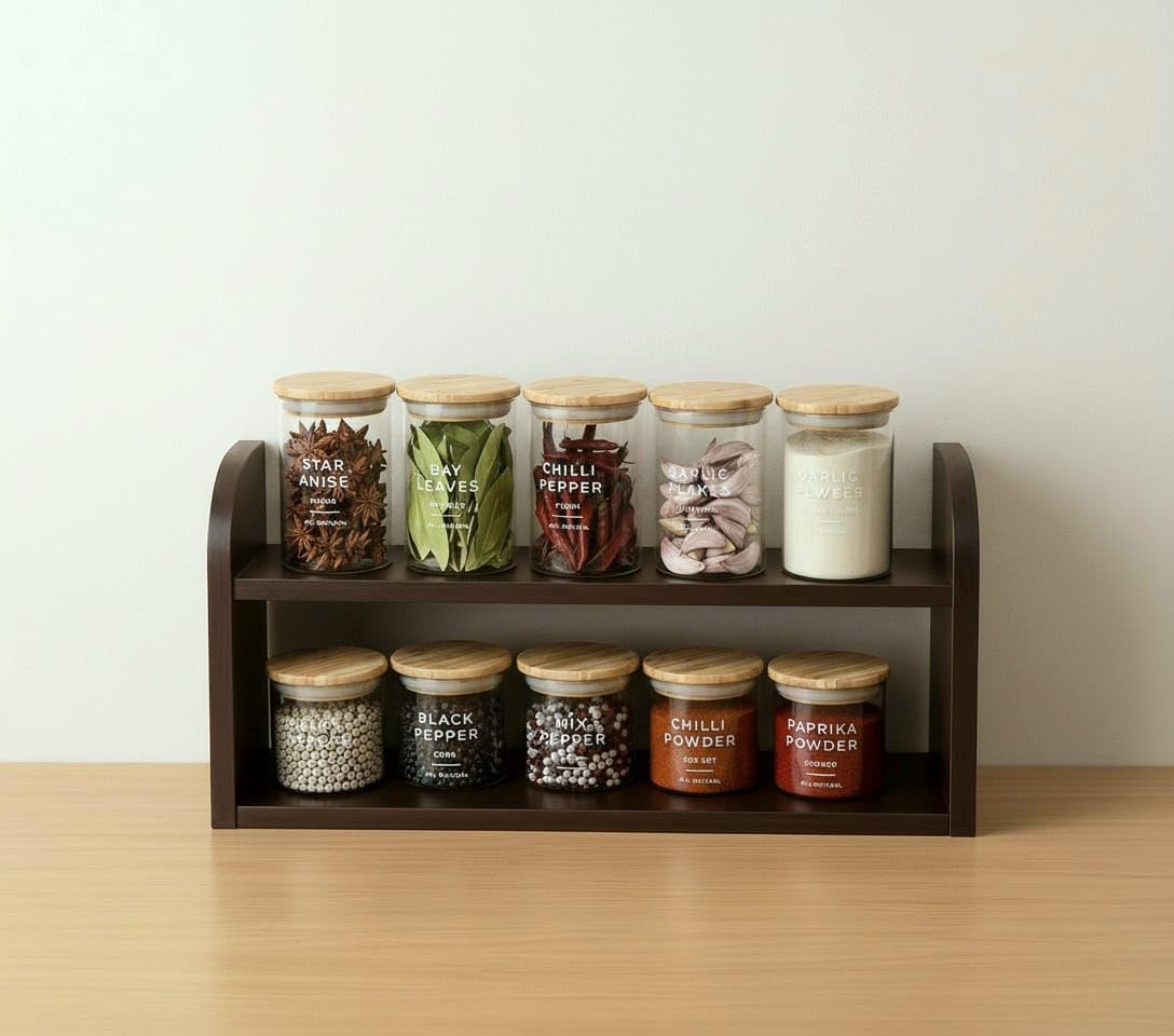 Firebees Wooden Kitchen Organizer Rack | 2 Tier Rack Kitchen Storage | Spice Rack Organizer | Shelf Organiser | Wooden Rack For 