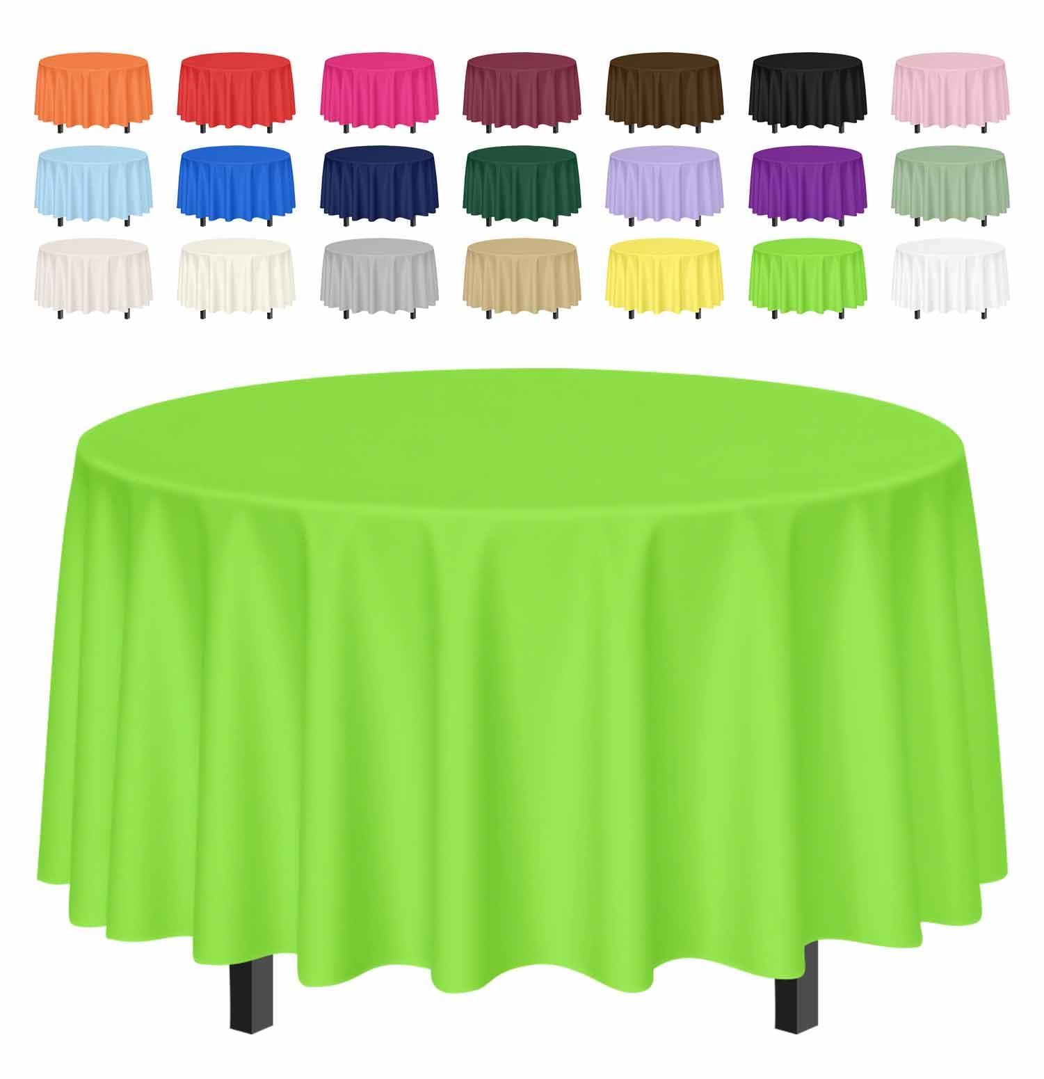 SietDESEO 2 Pack Lime Green Tablecloth Round 84 x 84 Plastic Table Cover Waterproof Lime Green Table Cloth Disposable for Weddin