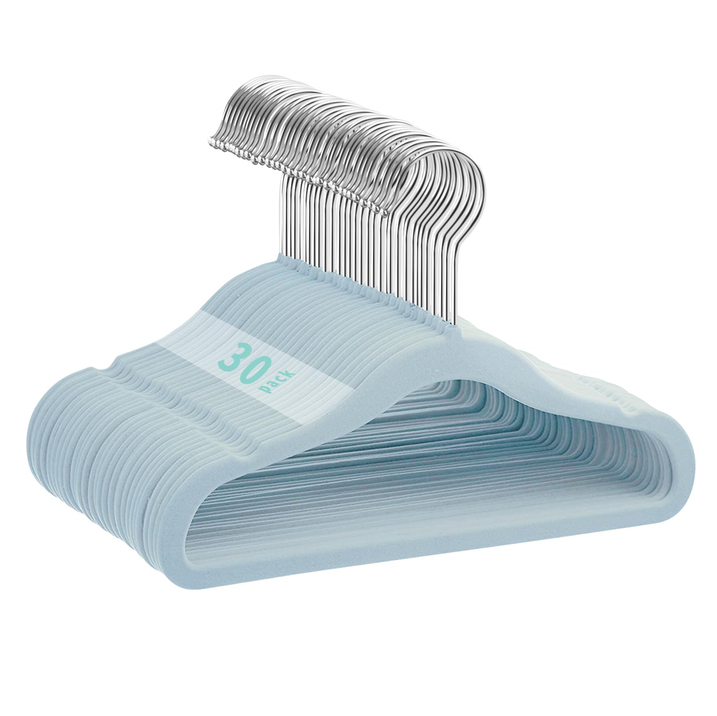 Mangokit Childrens-Clothes-Hangers, 30 Pack (28Cm, Blue) - Non-Slip Velvet Hangers, Ultra-Slim Space Saving, Swivel Hook, Durabl