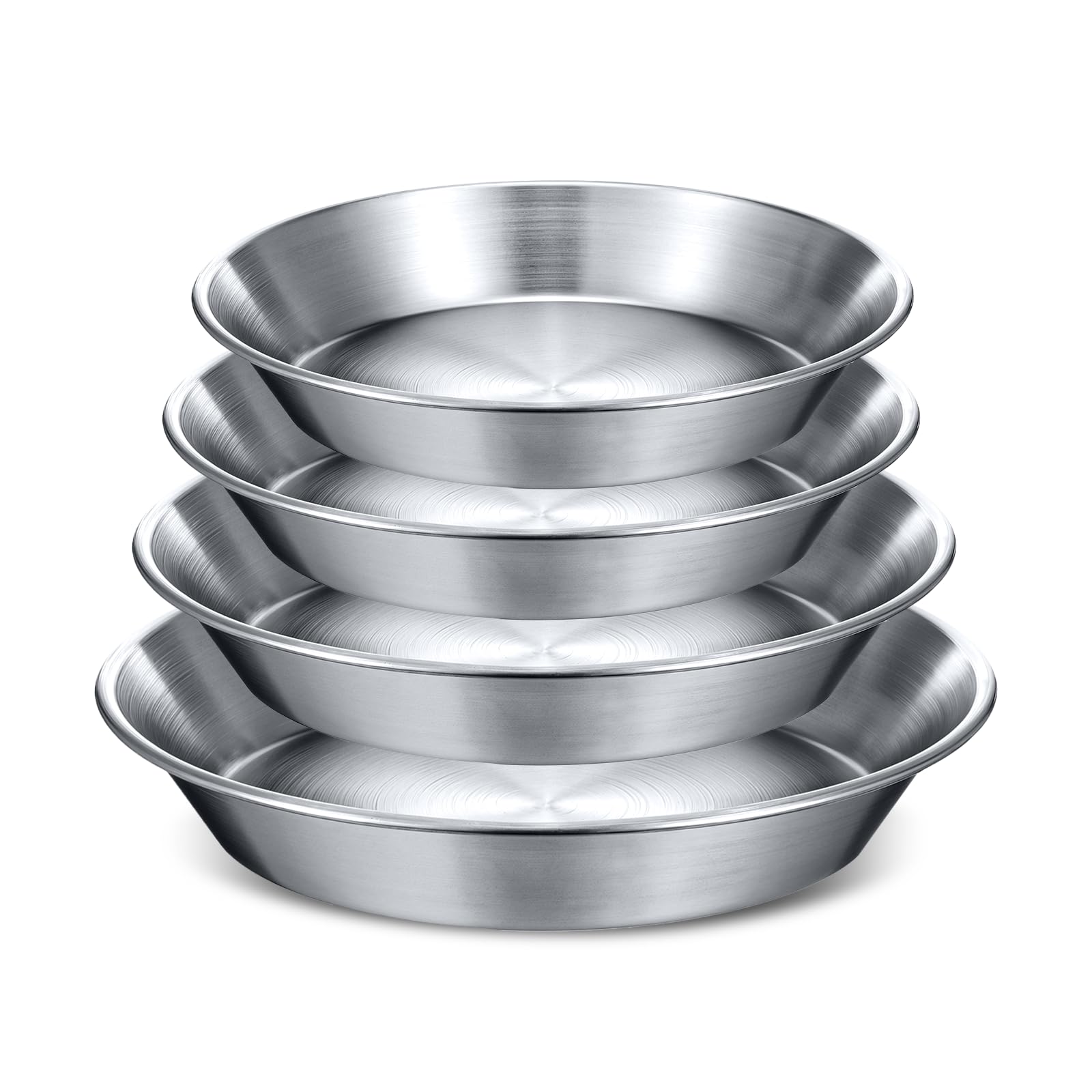 wutfuooo 4 Pcs Stainless Steel Pie Pan Set 7.87,8.66,9.45,10.24 Pizza Pan Deep Pie Dish Pie Plate Baking Tray Dishes for Piz