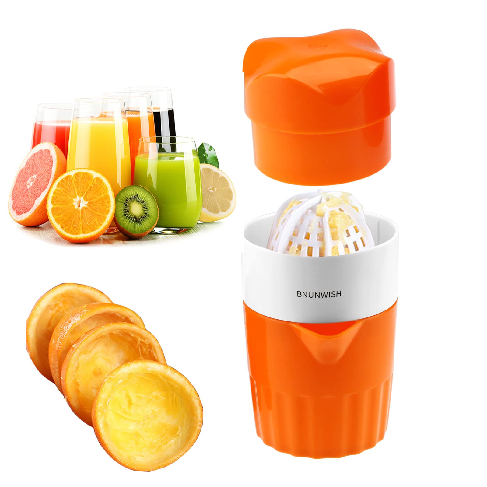Hand Juicer Citrus Orange Squeezer Manual Lid Rotation Press Reamer For Lemon Lime Grapefruit With Strainer And Container, 2 Cup