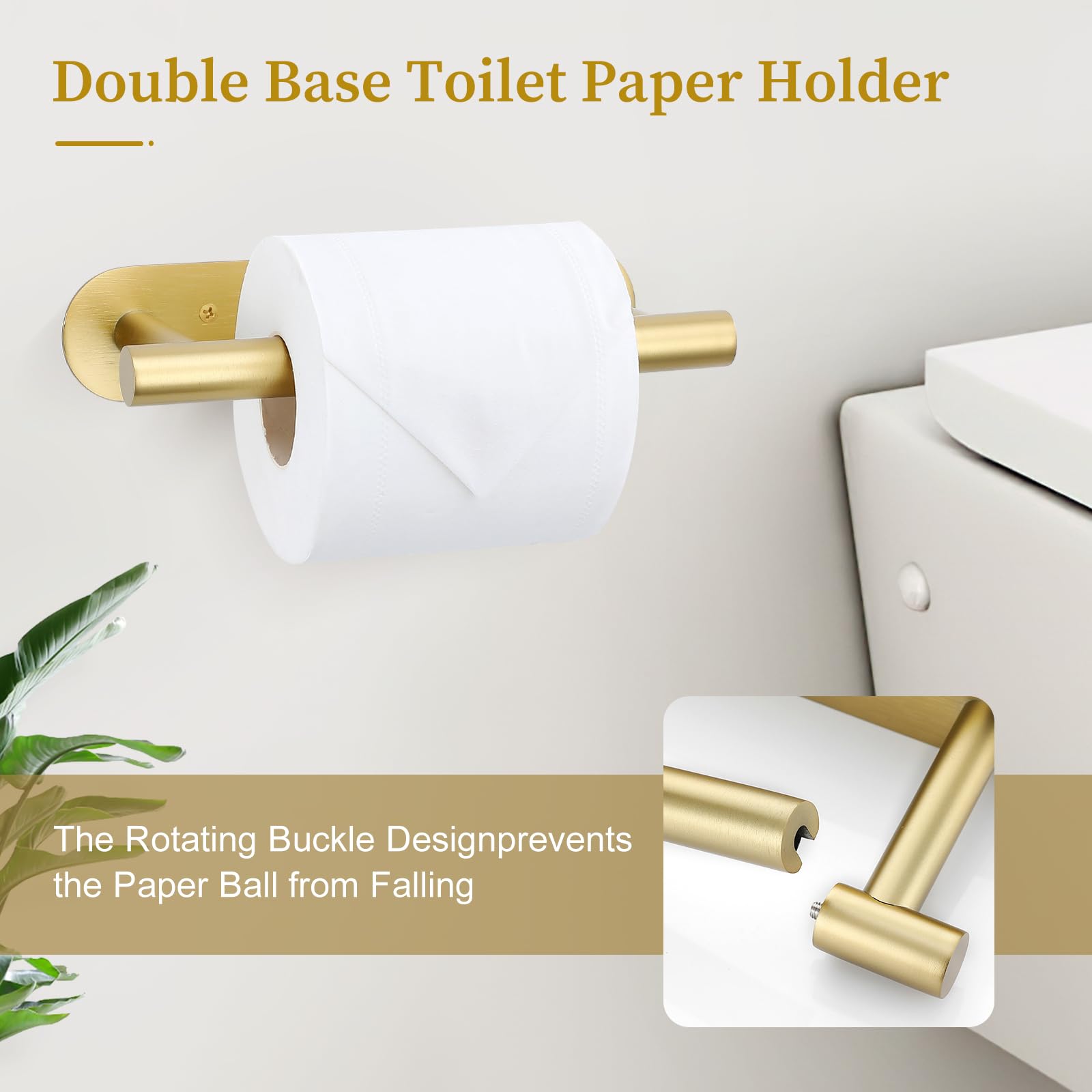 Brushed Gold Toilet Paper Holder, Upgraded Sus304 Stainless Steel Toilet Roll Holder, Modern Double Base Paper Towel Holder Wall