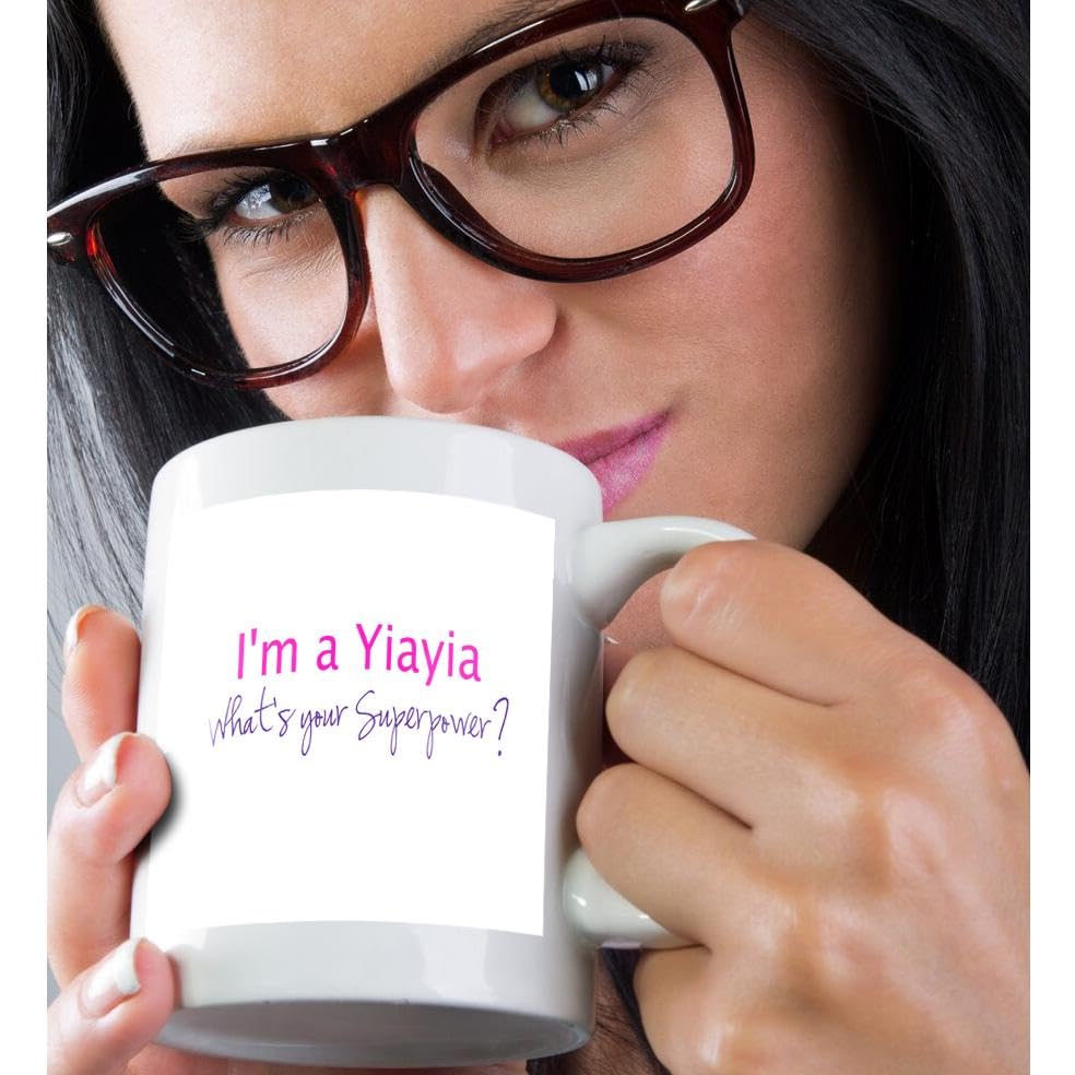 3dRose mug_193734_1 Im a Yiayia Whats Your Superpower Hot Pink Funny Gift for Grandma Ceramic Mug, 11-Ounce