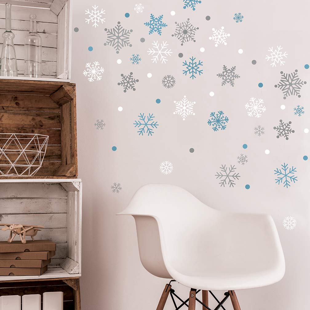 Paper Riot Co. Peel-And-Stick Assorted Snowflake Frozen Theme Holiday Vinyl Wall Decal Set, 186 Count