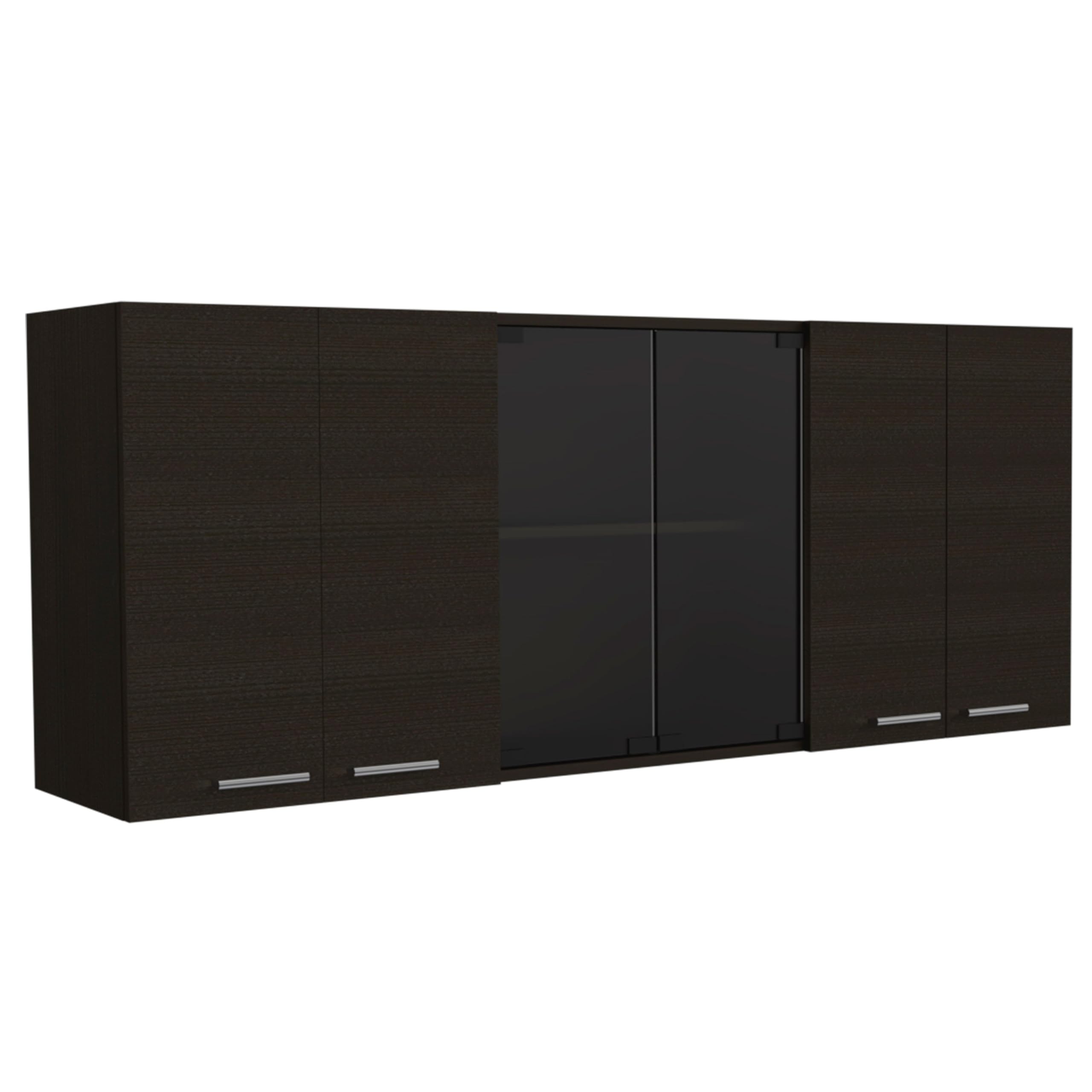 TUHOME Superior 150 Wall Cabinet With Glass  Four Internal Shelves  Glass Cabinet  Two Double Door Cabinet  Racks  Black  For Kitchen Room