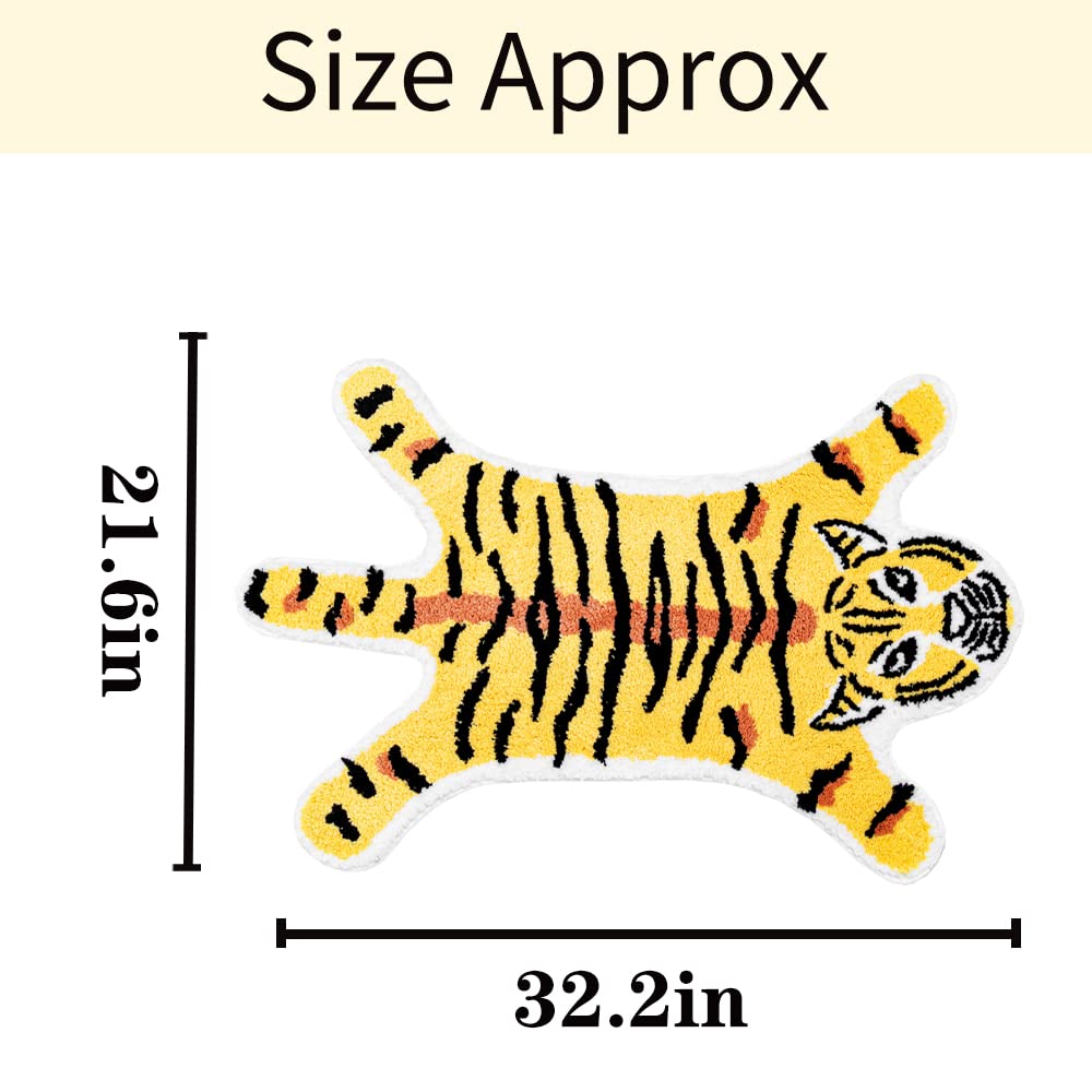ZSCYD-yingda1992 Tiger Shaped Bath Mat for Bathroom Cute Animals Yellow Tiger Cartoon Bath Rug Non-Slip Absorbent Bathtub Rug for Bathroom Tub Door Mat Soft Bathmat Home Decor