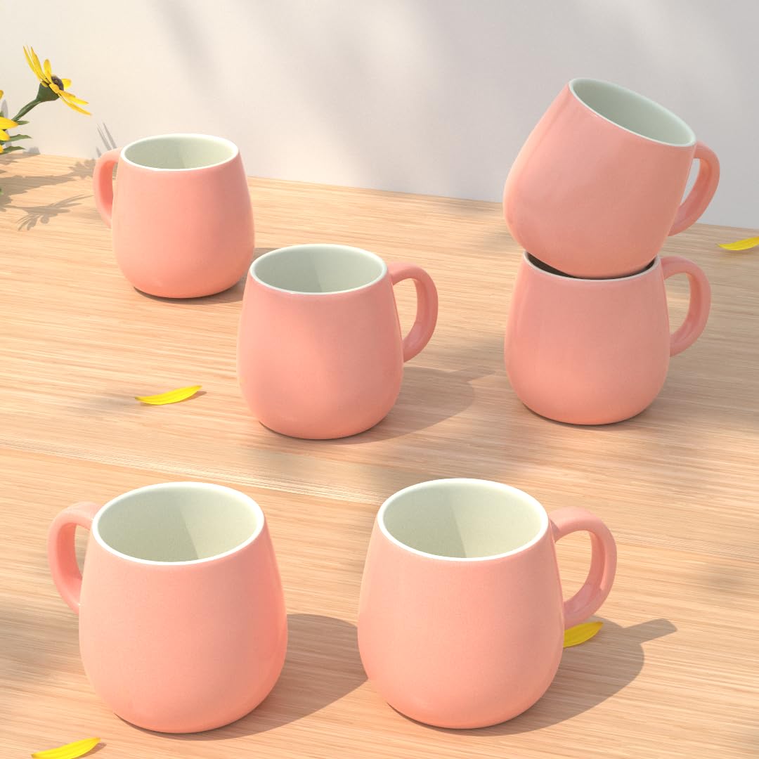 The Earth Store Handcrafted Pink Ceramic Ovule Shape Chai/Tea Cups Serving Tea Cups Set Of 6 Microwave And Dishwasher Safe, Idea