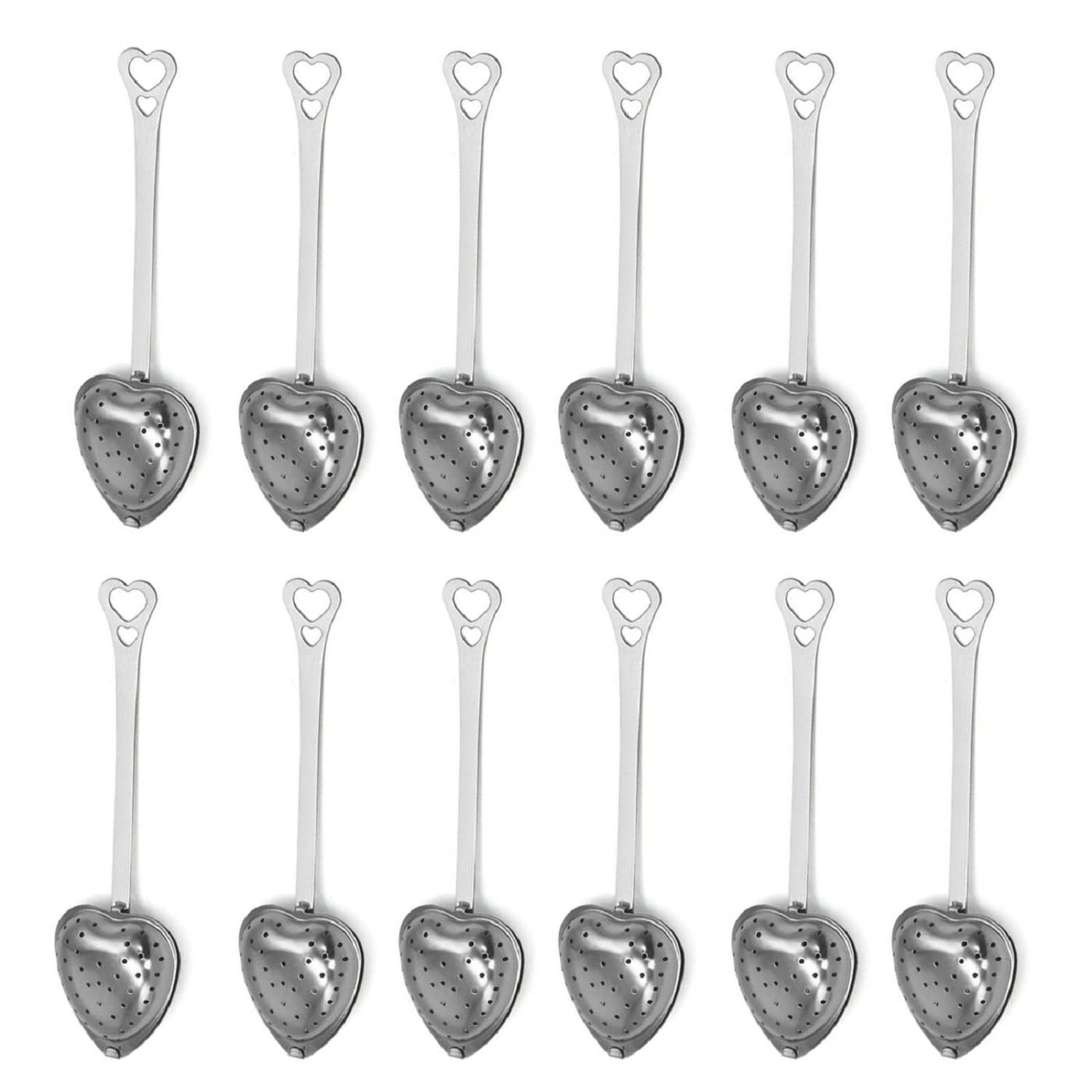 Miao Jin 12Pcs Stainless Steel Tea Infuser Mesh Heart Shaped Tea Strainer Spoon Sugar Flour Sifters Filters Tea Interval Diffuse