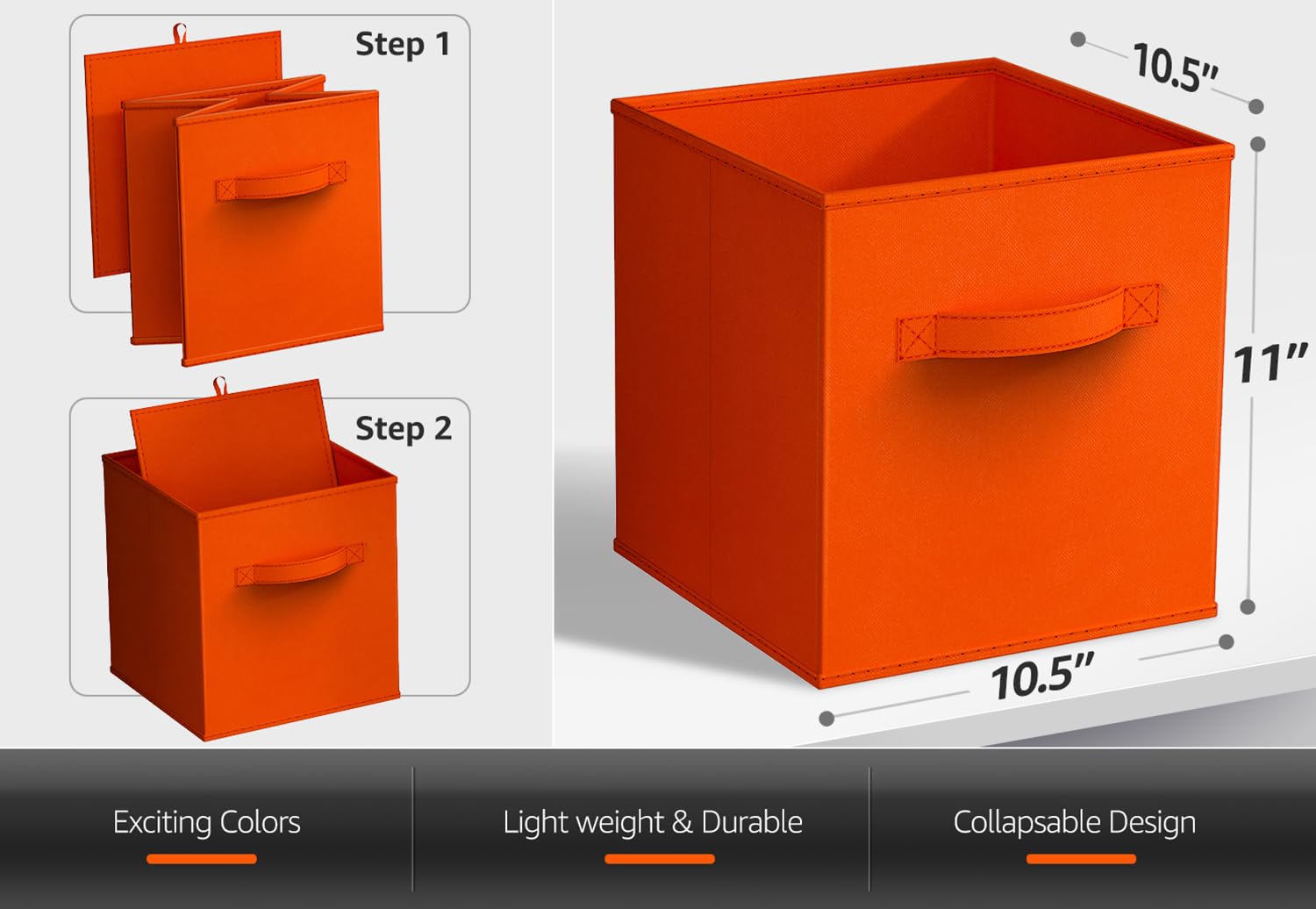 Sorbusa Foldable Storage Cube Basket Bin (6 Pack, Orange)