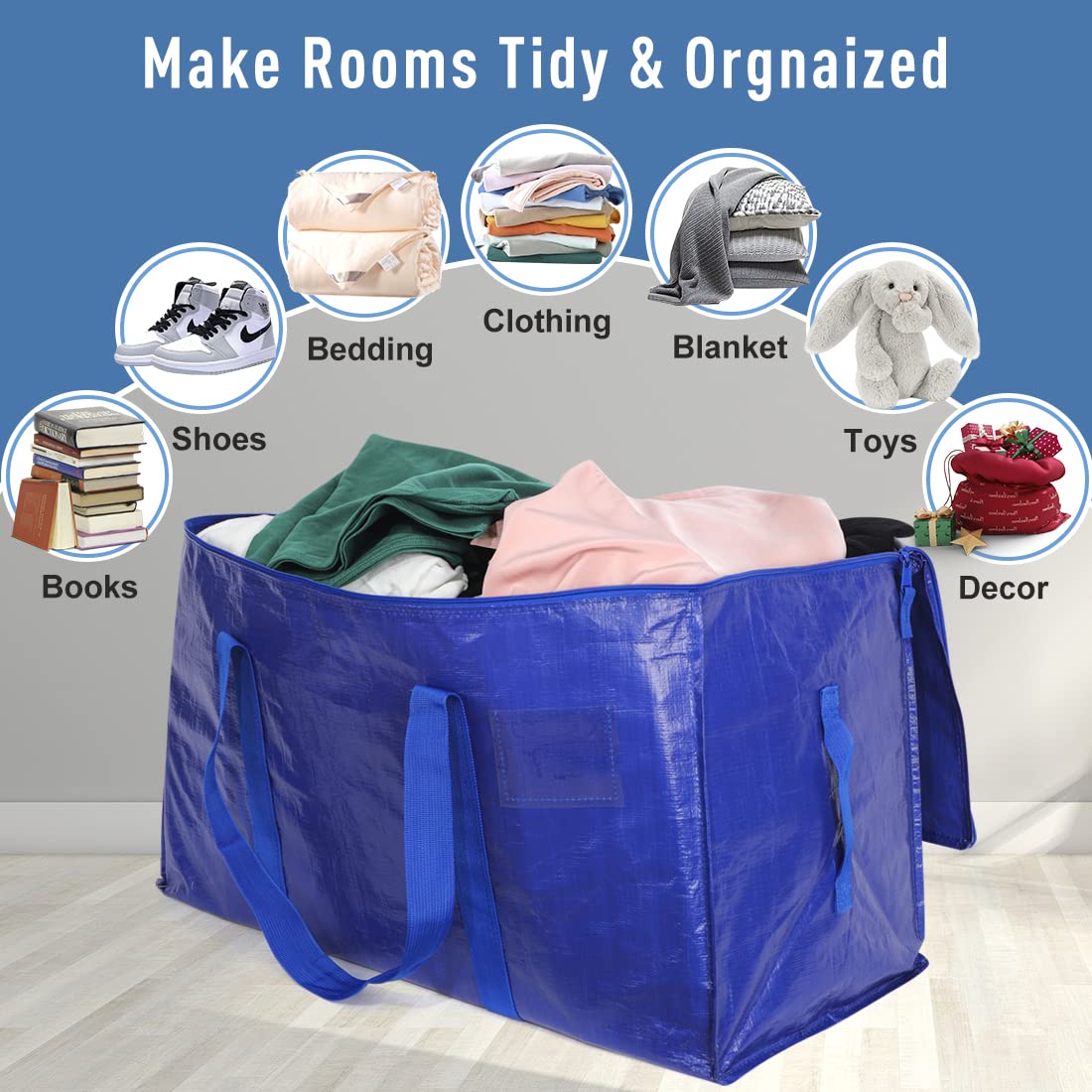Moving Bags Heavy Duty Extra Large Storage Tote For Space Saving, Traveling Organizer, With Zippers & Strong Carrying Handles Al