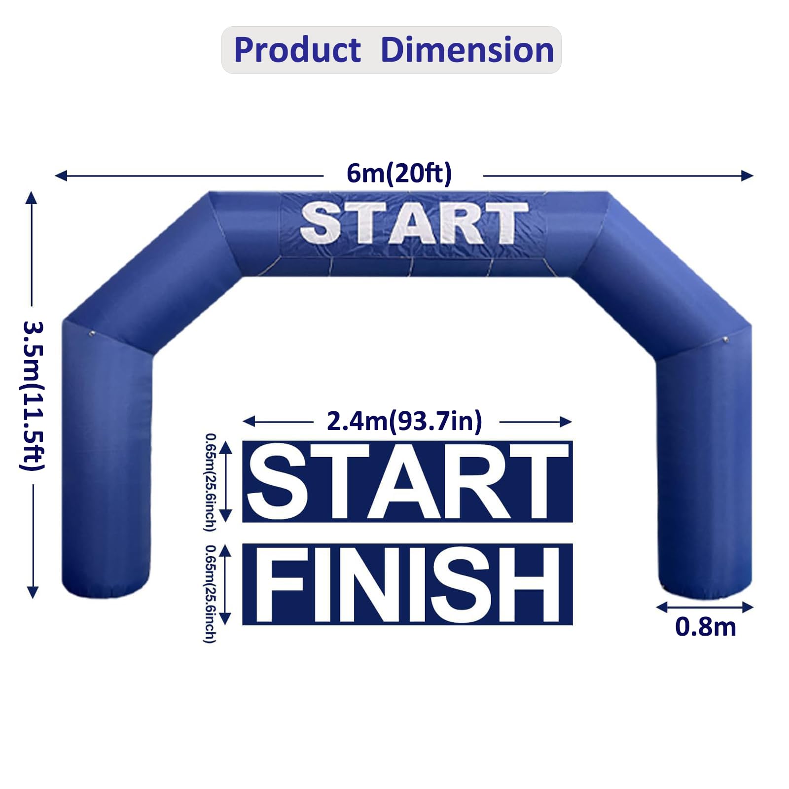 SAYOK Blue Inflatable Arch 20ft, Inflatable Start Finish Line Racing Arch with Air Blower, Outdoor Inflatable Archway for Party,