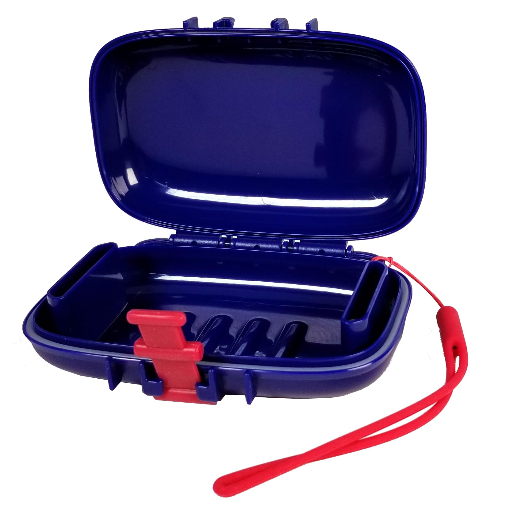 PORTINEER Carry-Dri EZ Travel Soap Container Soap Bar Case Lets Soap Dry with Lanyard  Silicone Closure  Soap Holder Travel  Leakproof Soap Box with Patented Vents  Travel Soap Dish  Blue - Red