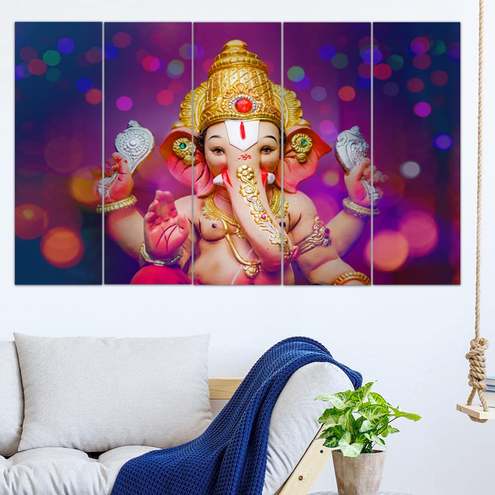 Maxstone Ganpati ji Multiple Frames Big Siz Wall Painting (50 x 30 Inch, Vynl) For living Room, Bedroom, Drawing Room, Home, Off