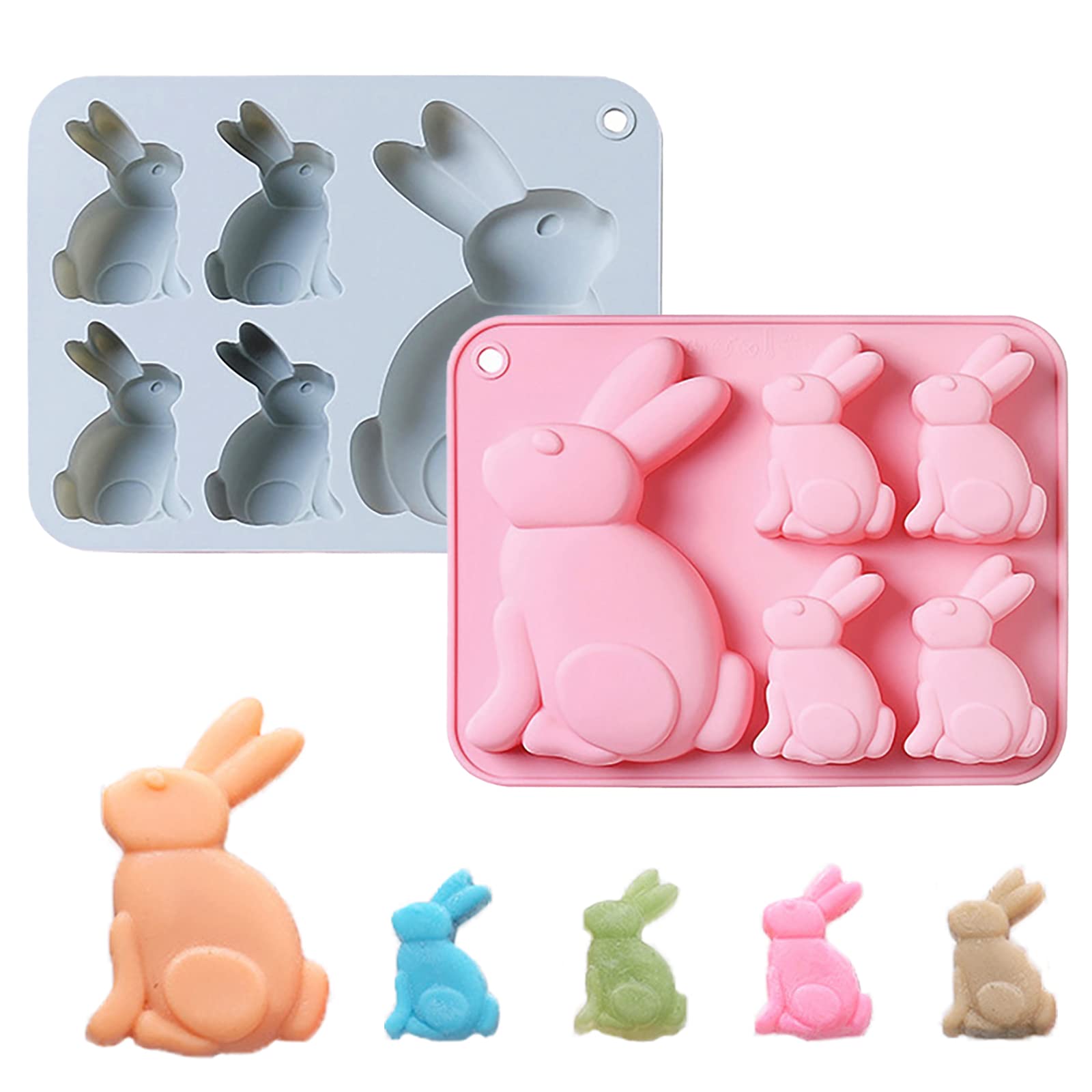 2-Pack Easter Bunny Chocolate Molds Set, 3D Cute Easter Bunny Silicone Mold For Baking Easter Treats Chocolate, Cake, Jelly, Fud