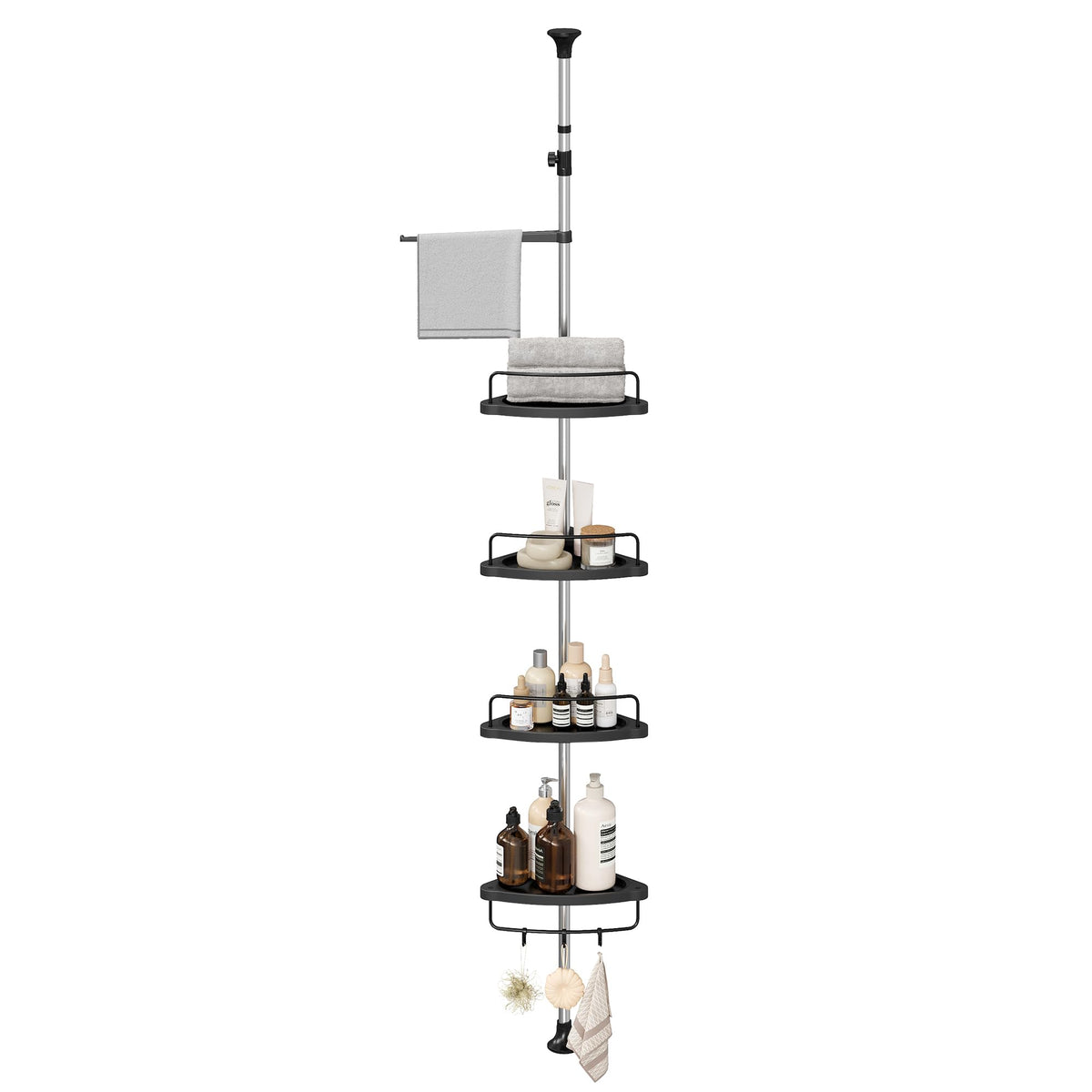 Songmics Corner Shower Caddy Tension Pole, 4-Tier Rust-Resistant Shower Organizer, Shower Shelf, Drill-Free, 35.8 To 118.1 Inche