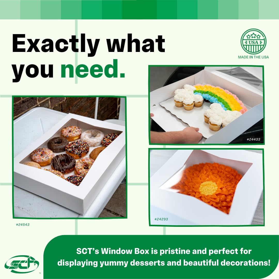 Southern Champion Tray 24053 Paperboard White Window Bakery Box, 8 Length X 8 Width X 4 Height (Case Of 150)