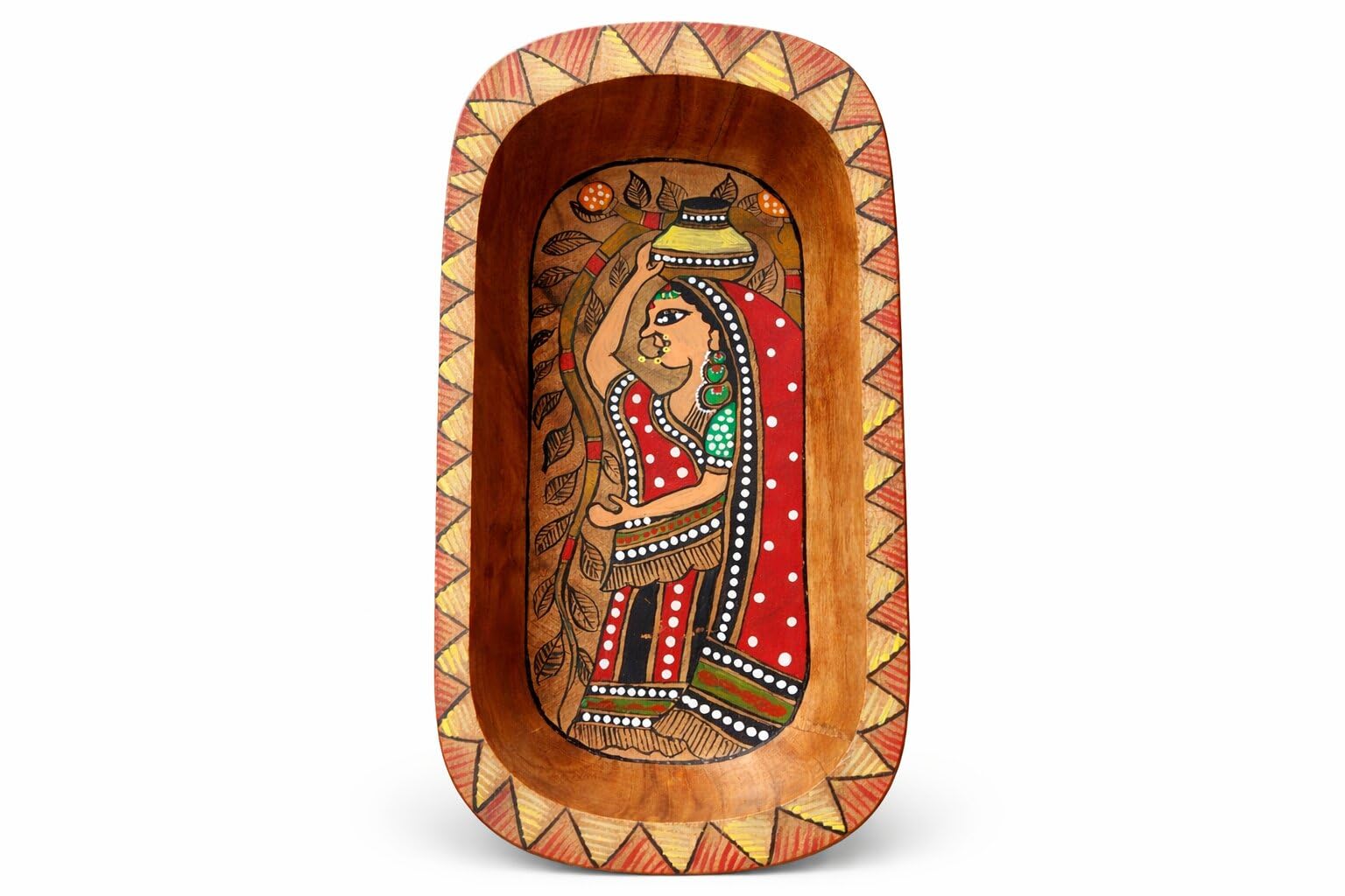 Auranest Decors Traditional Mithila Art Wooden Serving Tray For Tea & Snacks, Handcrafted Madhubani Painting Ethnic Kitchen Tray