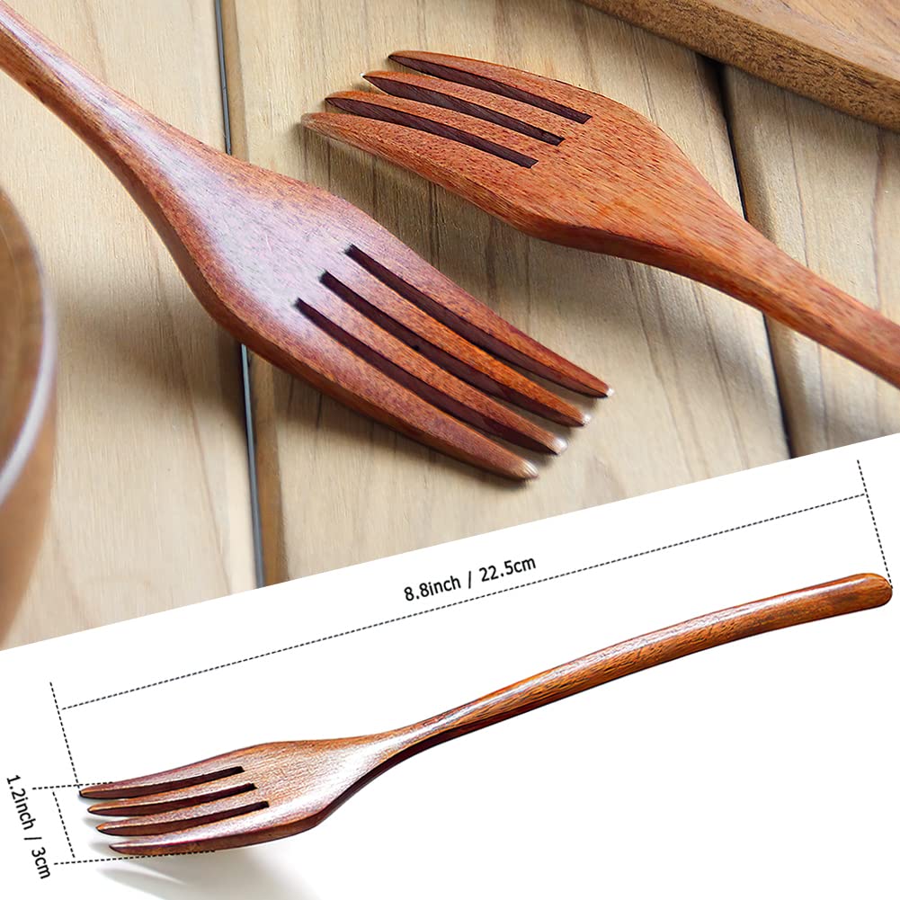 Forks,Wooden Forks, Aoosy 6 Pieces Eco-Friendly Japanese Wood Salad Dinner Forks Wooden Forks Set Reusable Handmade Natural Wood