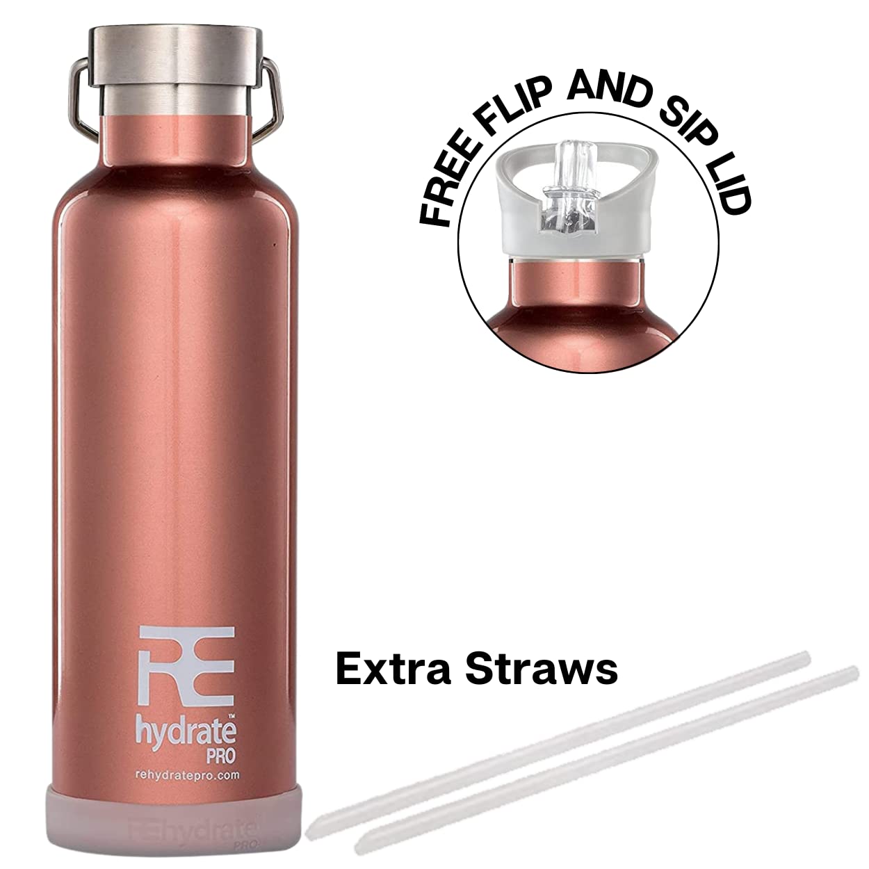 Rehydrated Pro 25oz Insulated Water Bottle with Straw  Bonus Lids and Leak Proof Flask to Keep Liquids Hot or Cold- Triple Wall Vacuum Water Bottle Insulated  Perfect for Gifts