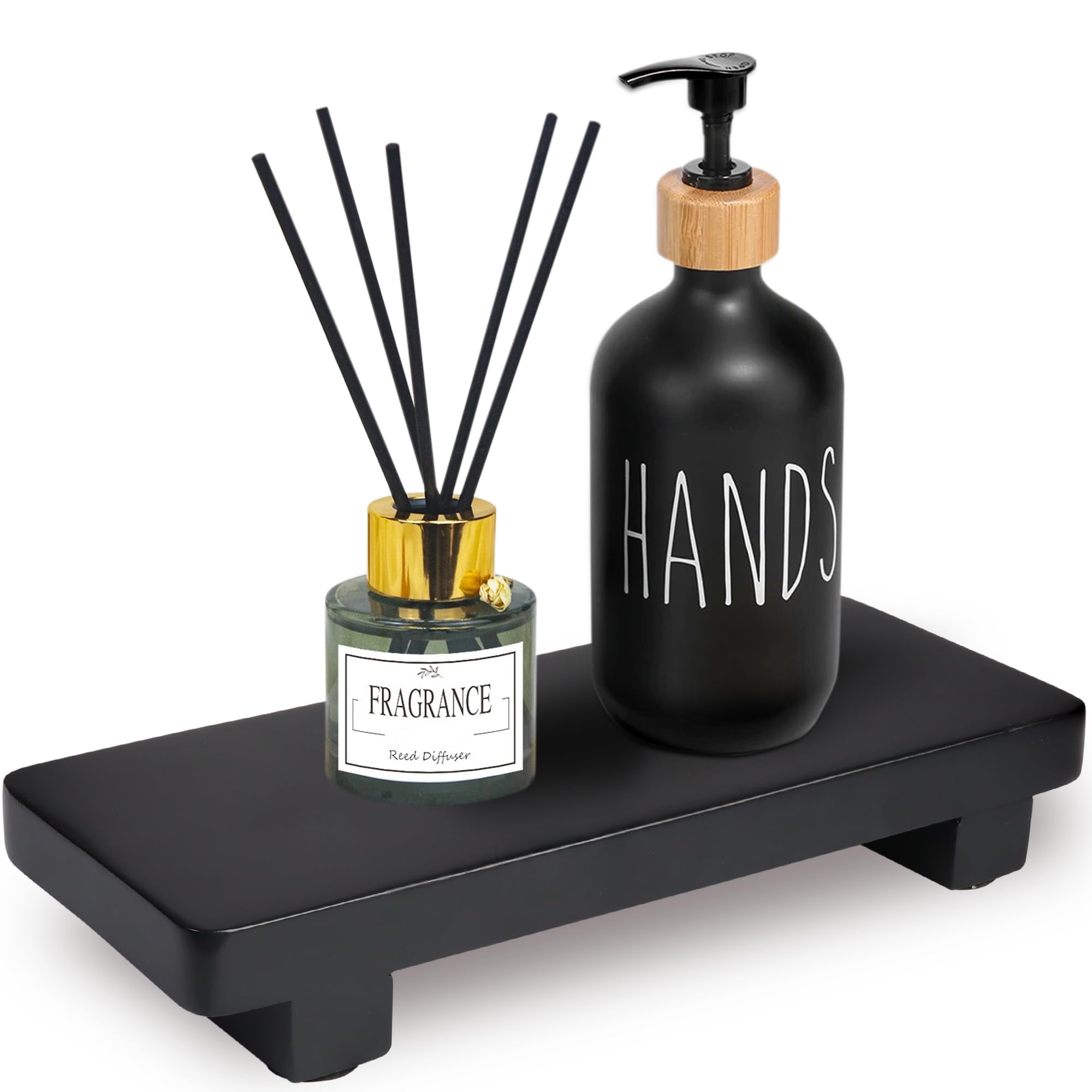 Demigo Sink Soap Stand, 100% Acacia Wood Riser 9.8 X 4 Inches Rustic Candle Plant Holder - Bathroom Counter Decor, Wood Stand Di