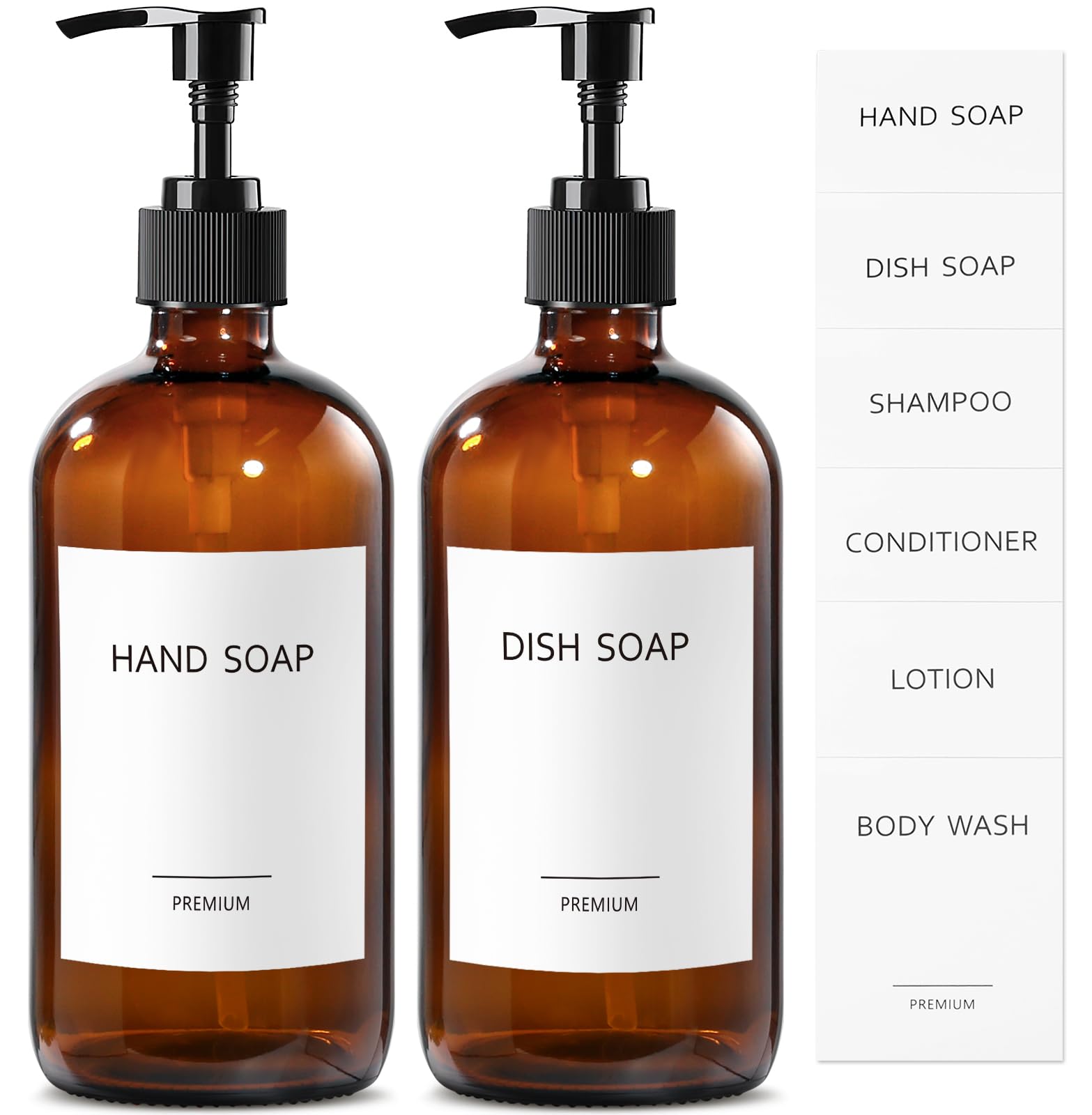 Gmisun Amber Glass Soap Dispenser,16Oz Kitchen Soap Dispenser With Pump, Pump Bottle Dispenser For Bathroom/Kitchen Countertop,