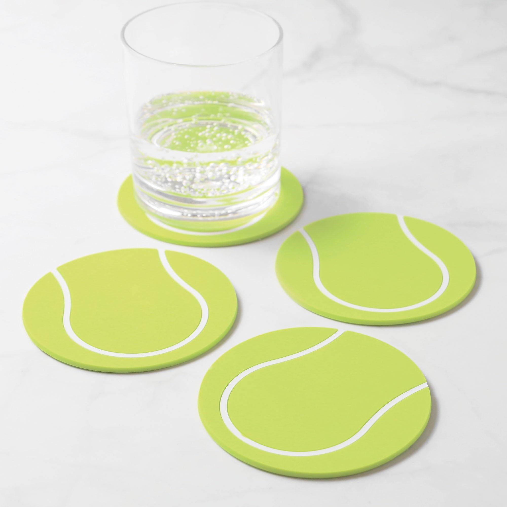Upware Silicone Coasters For Drinks Set Of 4 Non Slip Anti Stain Heat Resistant Durable Reusable Silicone Drink Coasters (Tennis