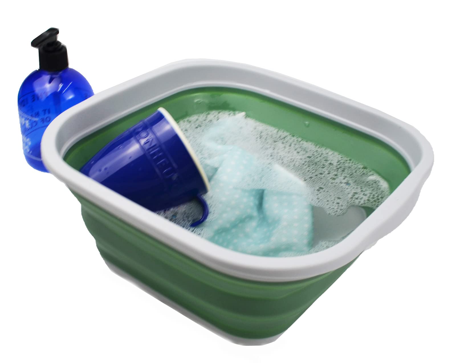 SAMMART 55L (14 gallons) collapsible Tub - Foldable Dish Tub - Portable Washing Basin - Space Saving Plastic Washtub (greyDark Sea green  1)