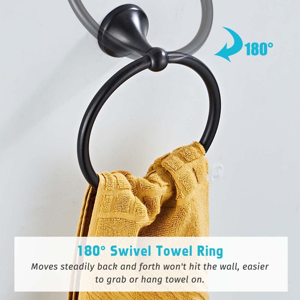 4 Piece Bathroom Accessory Set(Adjustable Towel Bar, Towel Ring, Toilet Paper Holder,Towel Robe Hook), Wall Mounted Bathroom Har