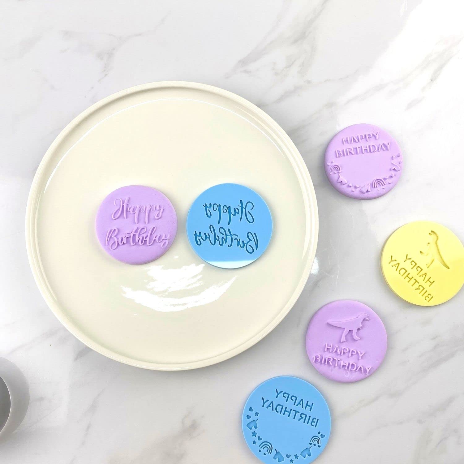 Crethinkaty Happy Birthday Fondant Embosser 3D Design Cookie Stamp For Baking Cookies,Decorating Cake/Sugar Paste/Cupcake
