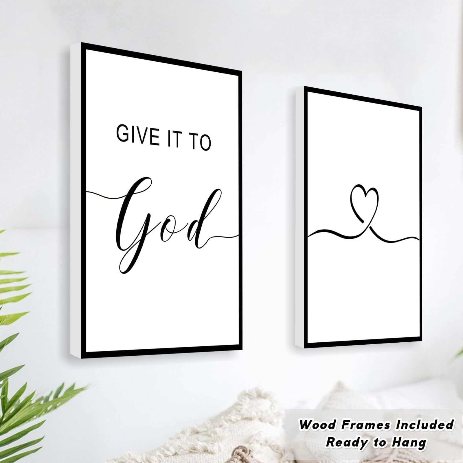 Framed Give It To God And Go To Sleep Signs 36X16   , Above Bed Wall Decors, Black And White Bedroom Decor (12X16 Inches, Set Of