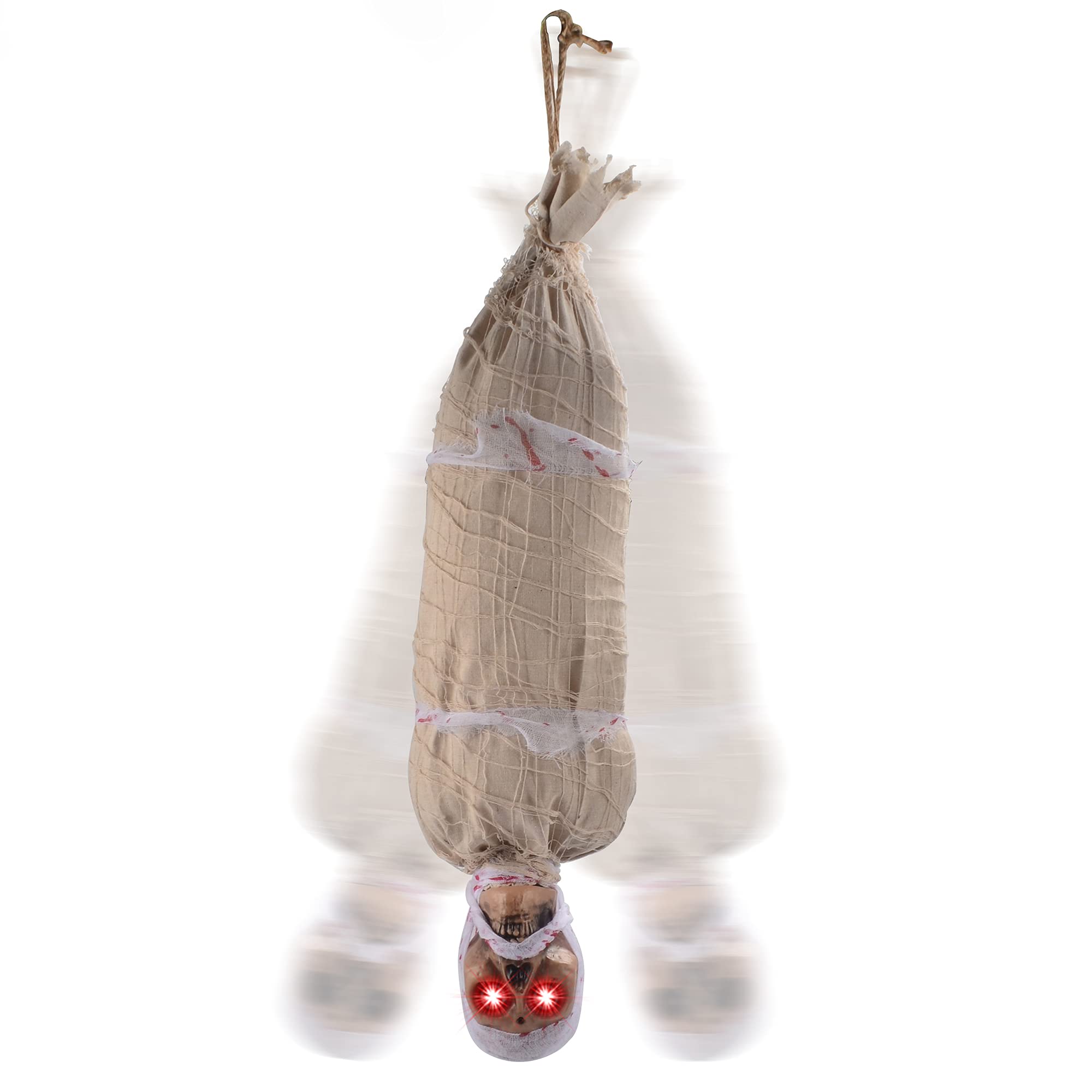 JOYIN 35 Halloween Animated Hanging Cocoon Corpse Decoration, Dead Body Prop with LED Light Up Eyes & Sound Effect, Spooky Corps