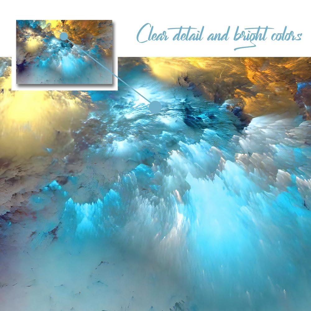 Golden Canvas Wall Art Blue Modern Abstract Painting Prints Colorful Smoke Billowing on White Background Framed Energetic Artwork Pictures for Living Room Bedroom Hallway Wall Decoration 24x16in