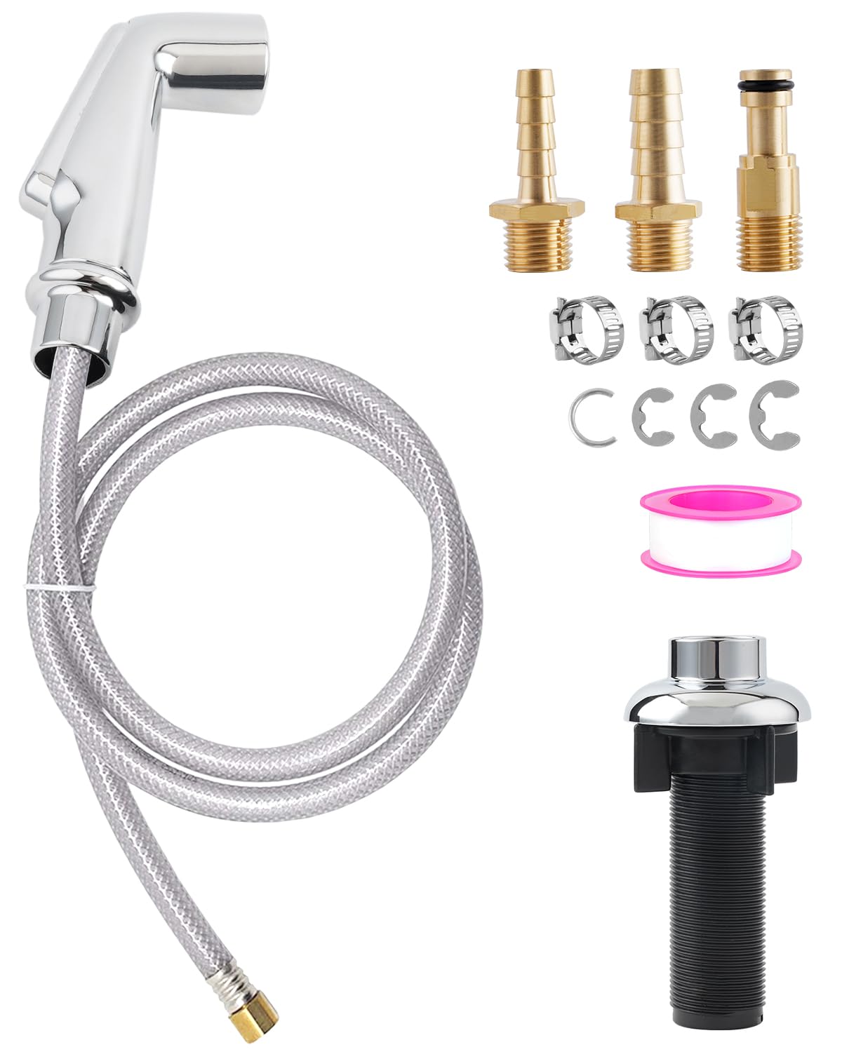 Universal Kitchen Sink Spray Attachment/Hose/Holder Set - Chrome Finish Kitchen Sink Side Sprayer Head Replacement Compatible Wi
