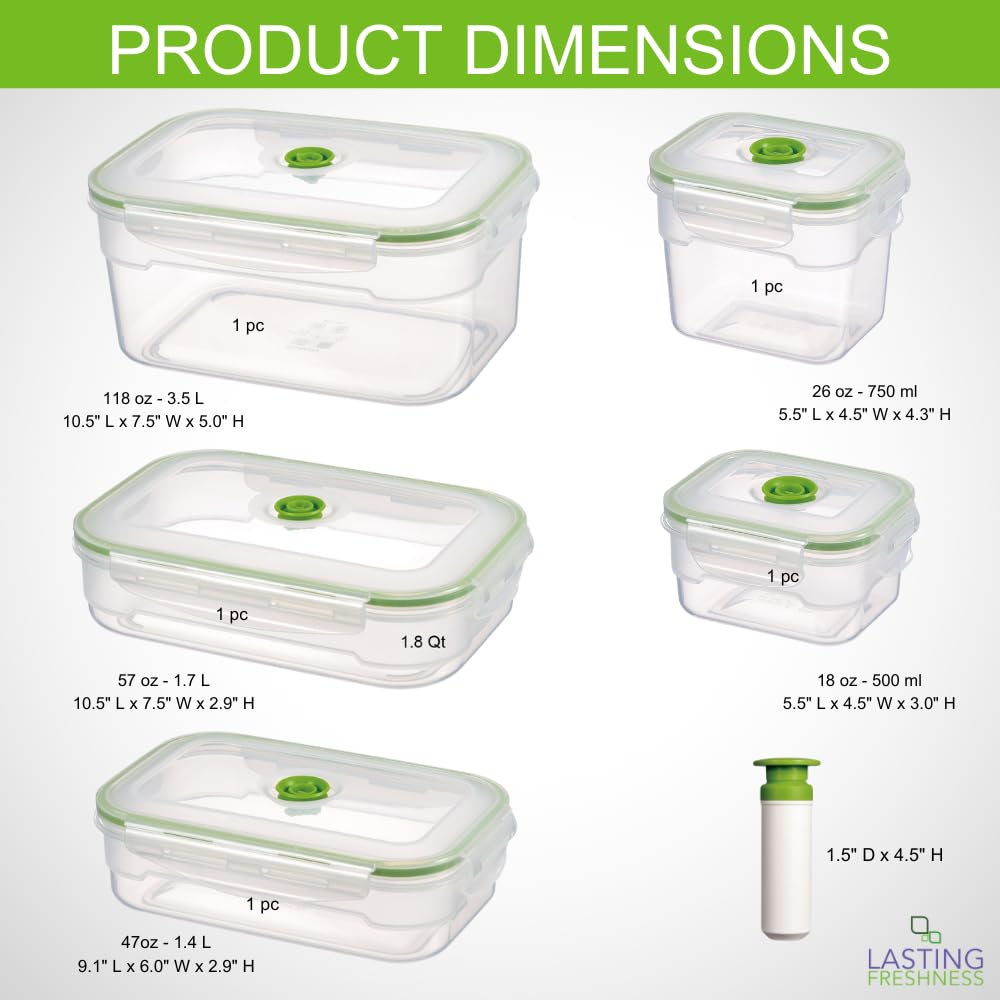 Lasting Freshness 11 Piece Vacuum Seal Food Storage Containers With Vacuum Pump, Airtight And Leak Proof, Vacuum Sealed Food Sto
