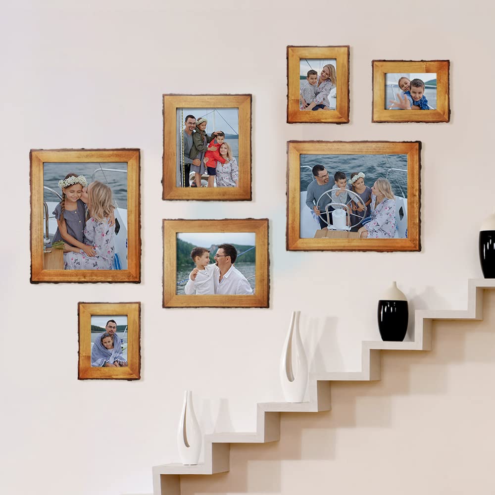 4x6 Wood Picture Frames Brown, Live Edge Rustic Photo Frame with Glass Front, Display 6x4 inch Photos for Tabletop or Wall Mount