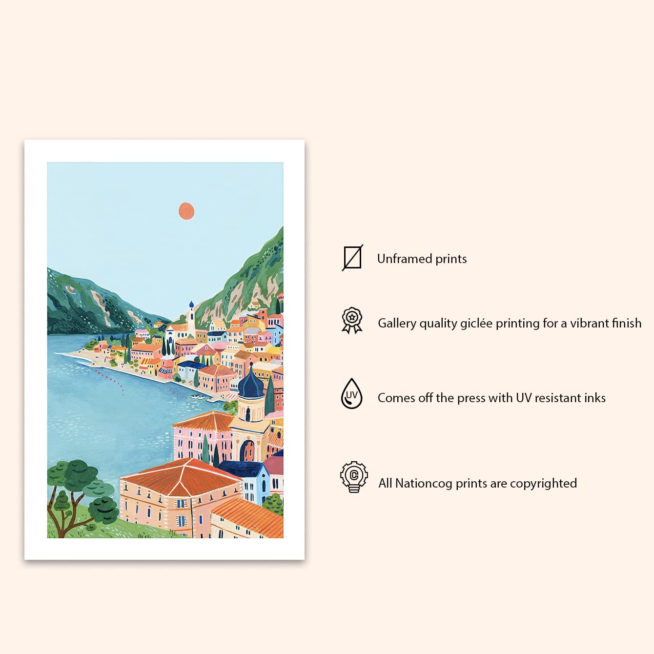 Nationcog Lake Garda Travel Print, Italy Art Print, Travel Gift, Travel Poster, Europe Print, Italian Lakes, Northern Italy, Hou