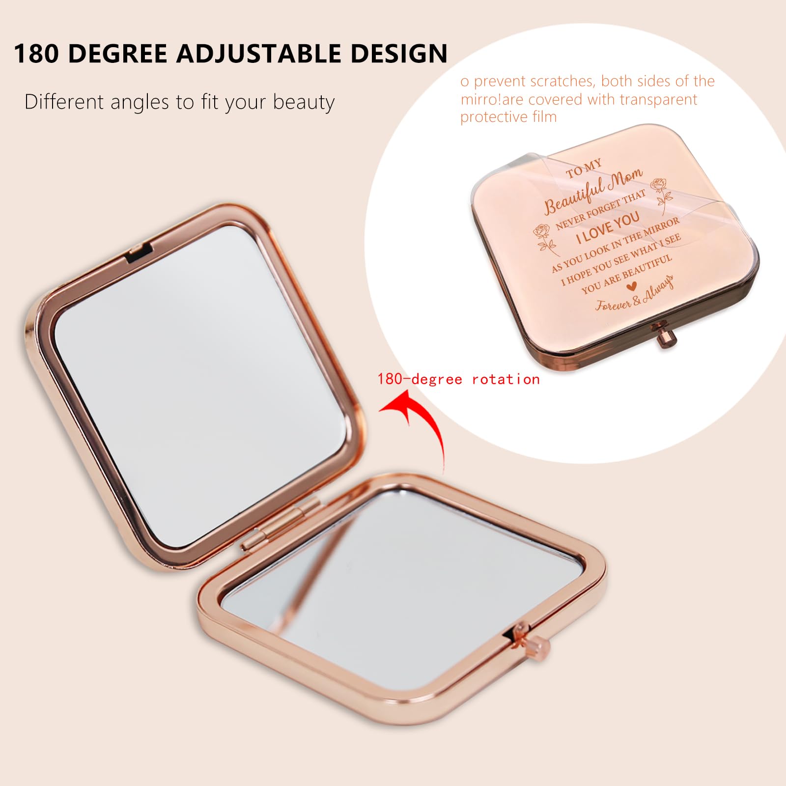 Glintz Mom Gifts From Daughter Son, Personalized Compact Mirror, Sentimental Mothers Day Birthday Gifts For Mom Mother