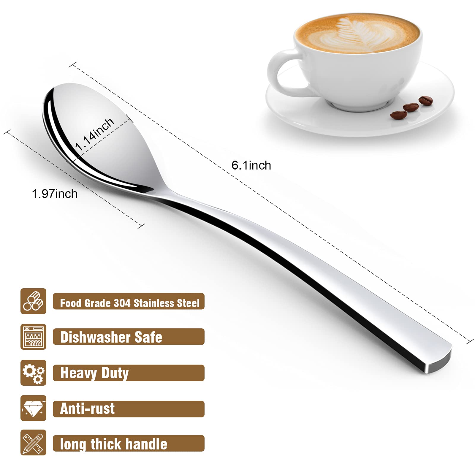 Coffee Spoons,4-Piece Glamfields Teaspoons With A Long Handle, 6.1''Demitasse Espresso Spoons Set Food Grade Stainless Steel Sma