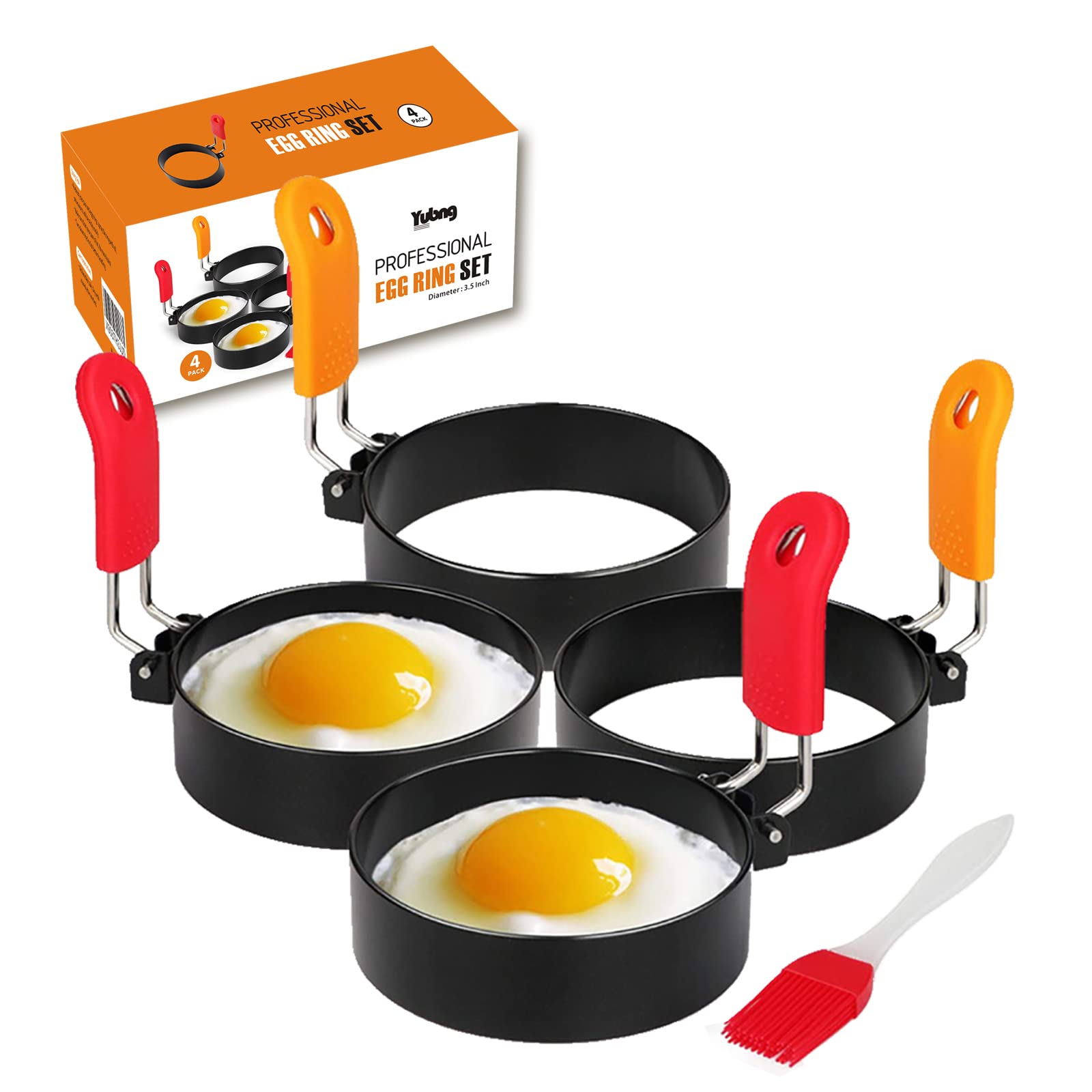 Yubng 3.5 Inch Egg Rings For Frying Eggs,4 Pack Non-Stick Egg Patty Maker, Pancake Mold For Indoor Camping Breakfast Sandwiches