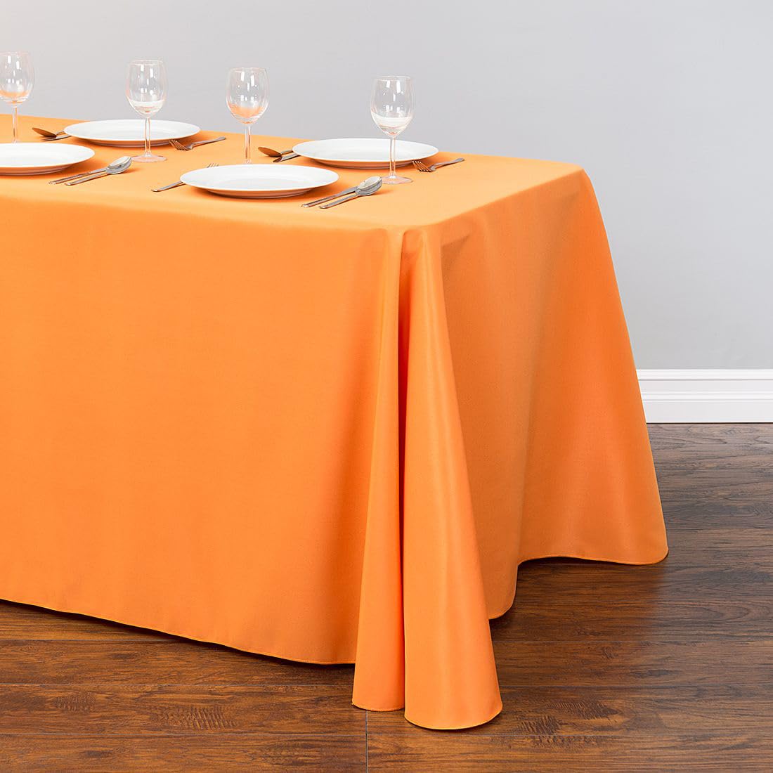 Ltc Linens Bulk 10-Pack Rectangular Tablecloths 90 In X 156 In With Rounded Corners - Orange Table Covers For 8 Ft Table Floor-L