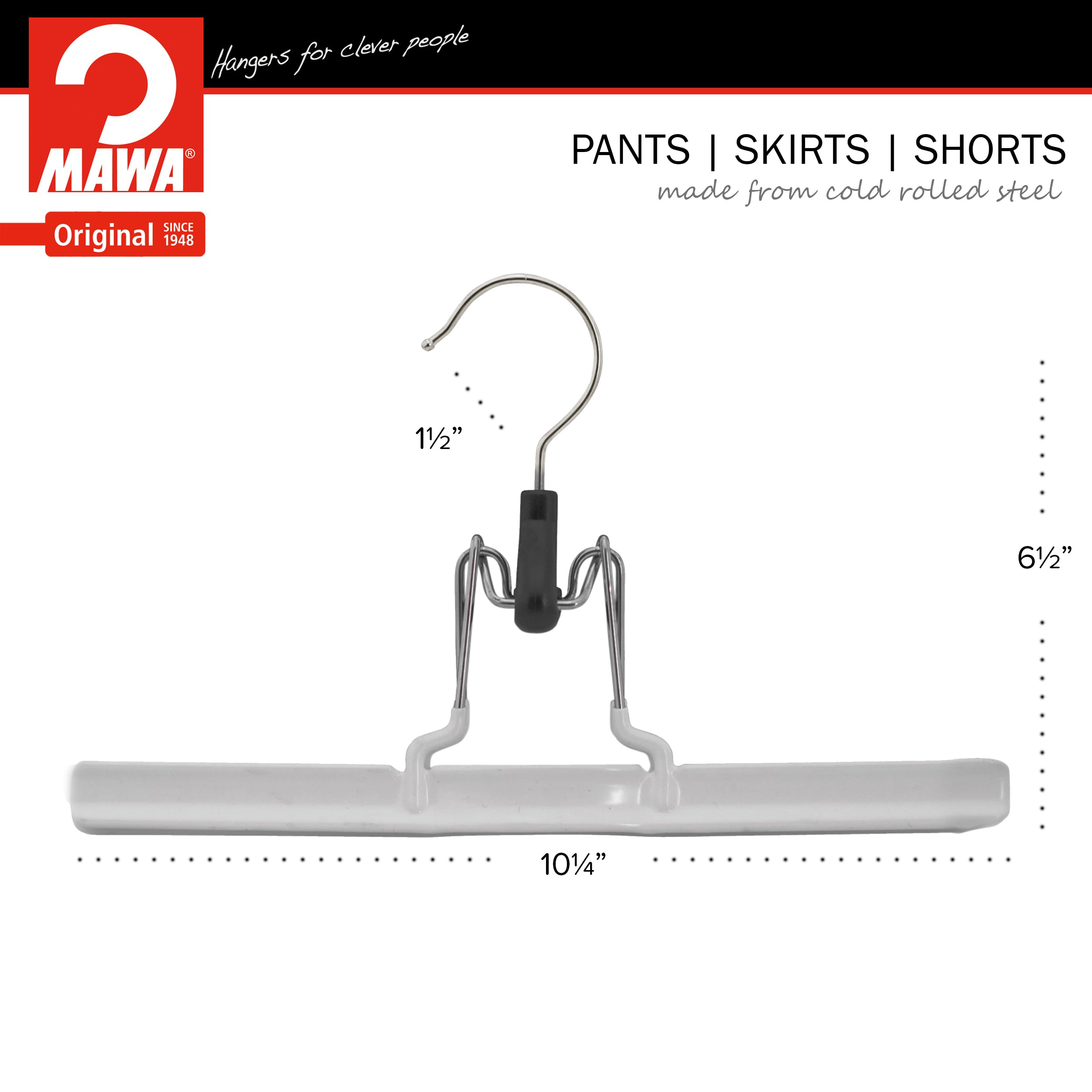 Mawa Space-Saving With Rotating Hook Holds Pants, Skirts, & Shorts, Style M/26, White, 6 Count