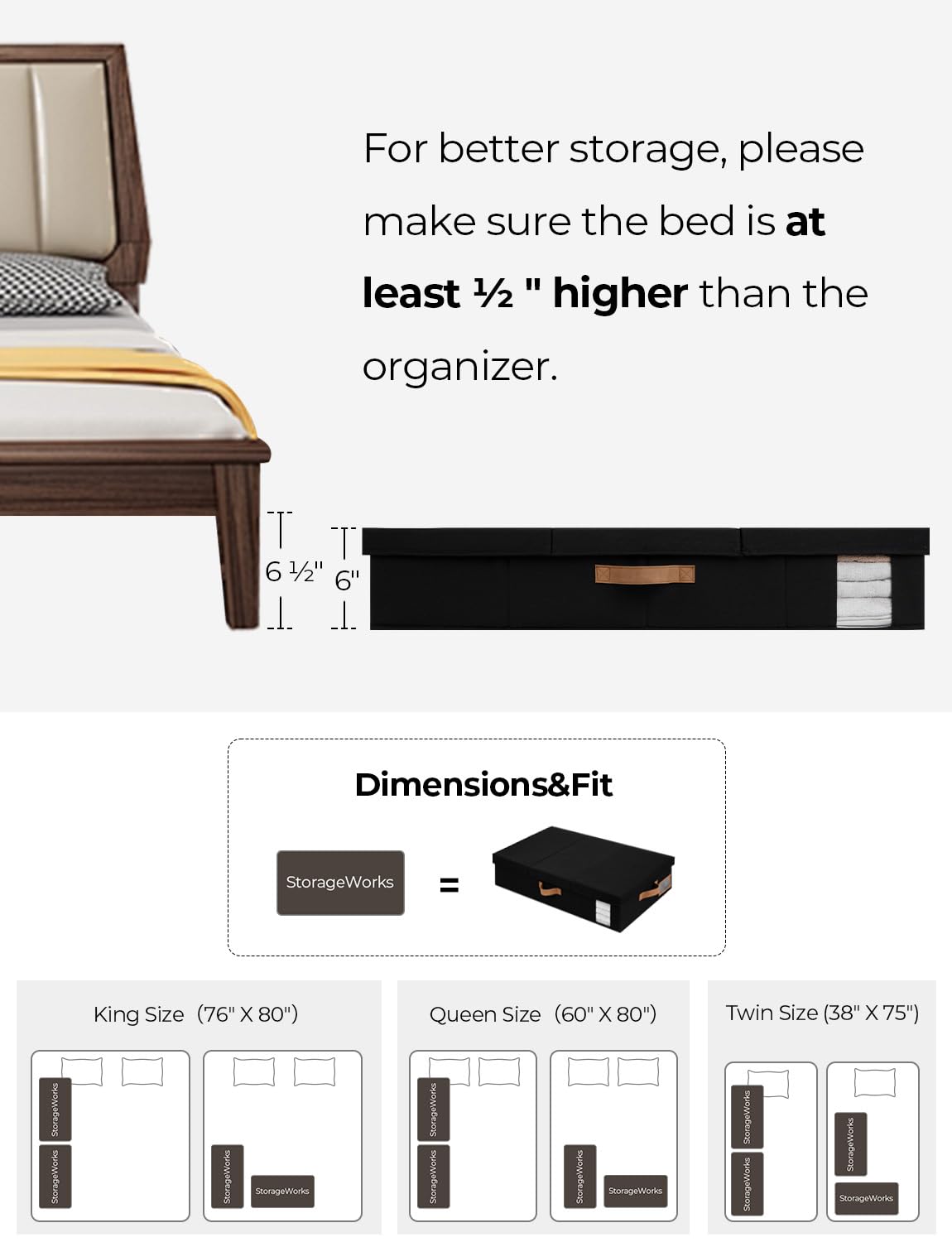 StorageWorks Under Bed Storage with Lid, Underbed Storage Containers with Handles, Underbed Organizer for Bedroom, Foldable Clot