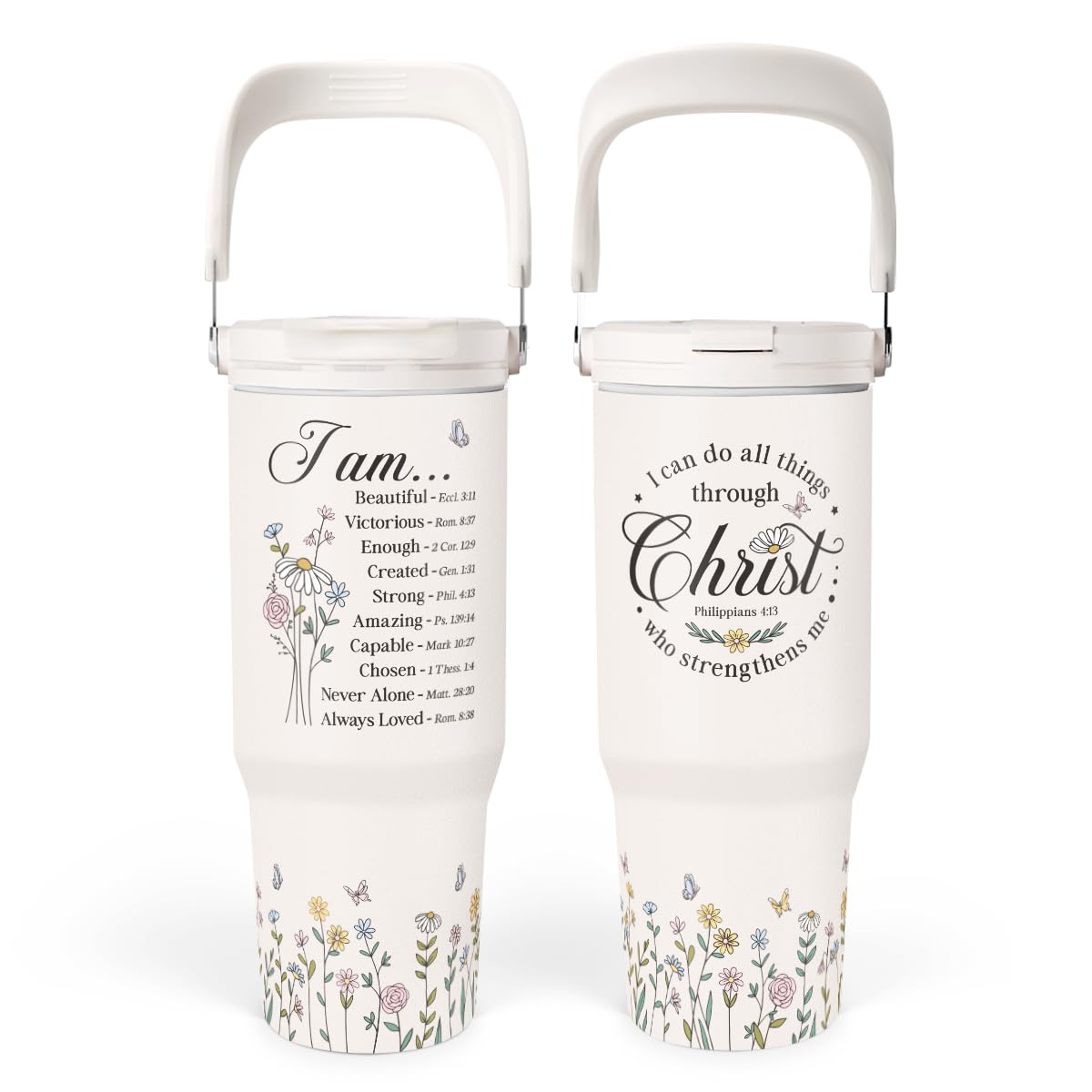 Sandjest Christian Tumbler With Handle 30Oz, Religious Gifts For Women, Stainless Steel Flip Straw Insulated Tumblers Coffee Tra